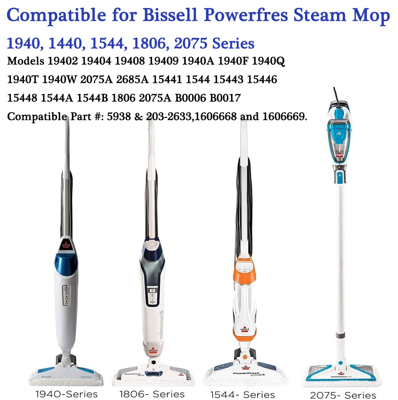 8 packs Steam Mop Pads Compatible with Bissell Powerfresh 1940 1806 1544 1440 Series, Compatible with Model 19402 19404 19408 19409 1940A 1940F 1940Q 1940T 1940W 2075A 2685A, Microfiber Mopping & Scrubbing Replacement Pads, Reusable, Washable