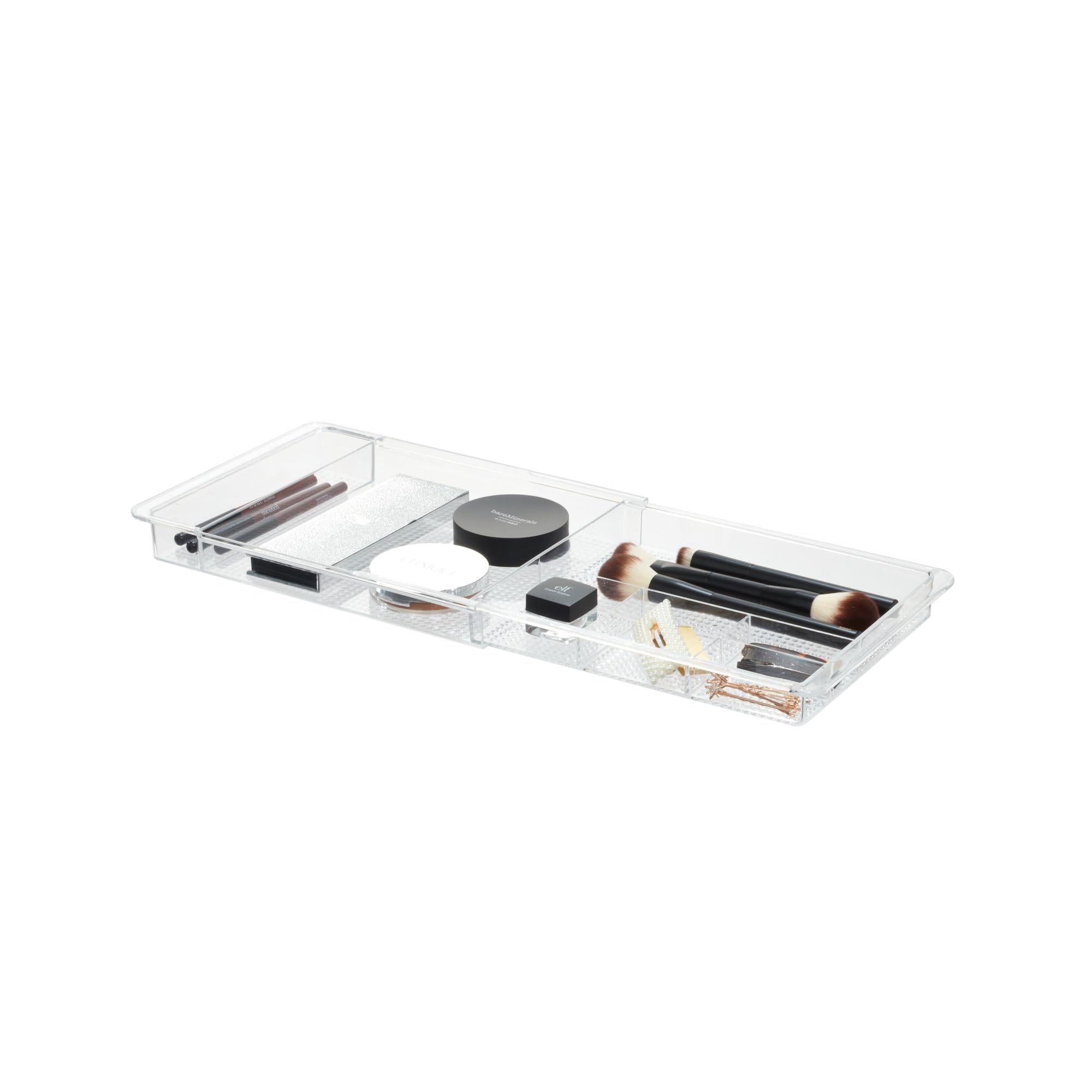 iDesign Clarity Plastic Expandable Drawer Organize for Vanity, Bathroom, Kitchen, Desk, Expands up to 18.5 Inches, Clear