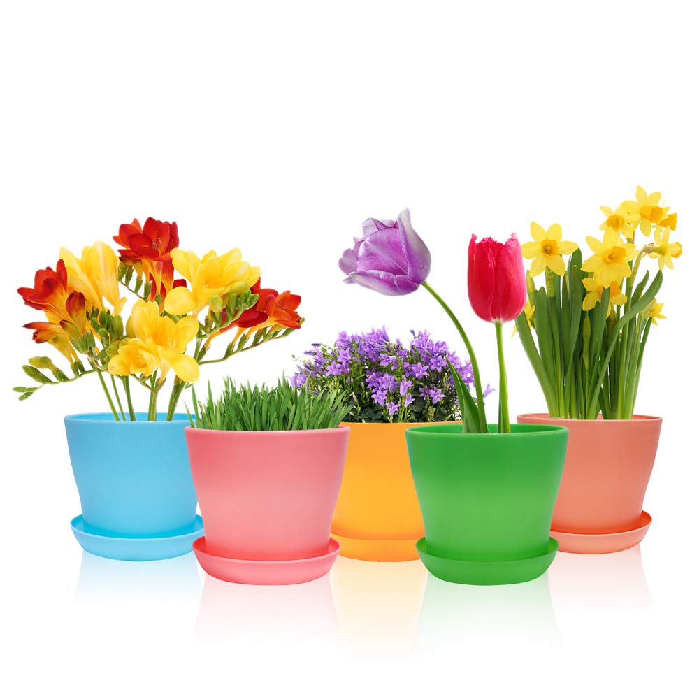 Flower Pots, Happybase 8 Pack 4 Inch Plastic Planters Indoor Flower Plant Pots, Modern Decorative Gardening Pot with Drainage for All House Plants, Flowers, Herbs