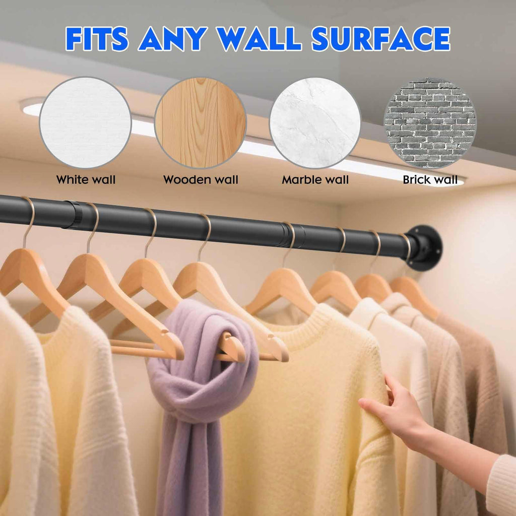 Closet Rod,17 to 40 Inches Adjustable Closet Rods for Hanging Clothes 1.3 Inch Diameter Heavy Duty Metal Closet Hanging Rod Closet Bar for Wardrobes,Closet, Bathroom, Windows