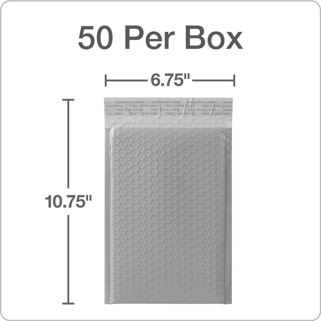 Quality Park Bubble Mailers, 6" x 9", Gray Poly Mailers, Padded Envelopes, Shipping Bags, Water Resistant, Self Seal, 50 Per Box (QUA85911)
