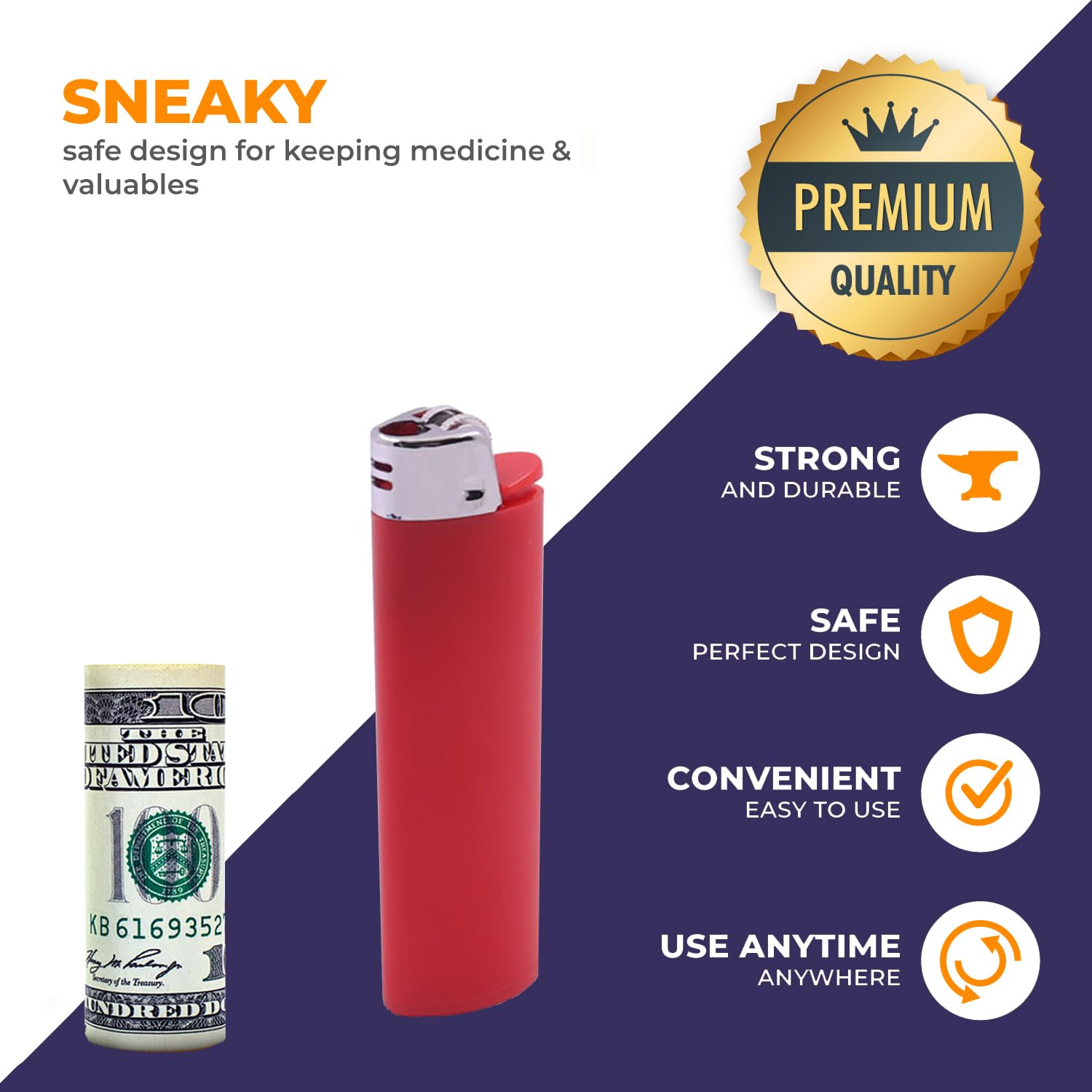 SECRET STASH Fake Lighter Diversion Safe - Hidden Compartments for Cash Jewelry Pills | Storage Box Discreet Hide Money Small Container Store Valuables in Plain Sight Safes Pill Hiding Light (5)