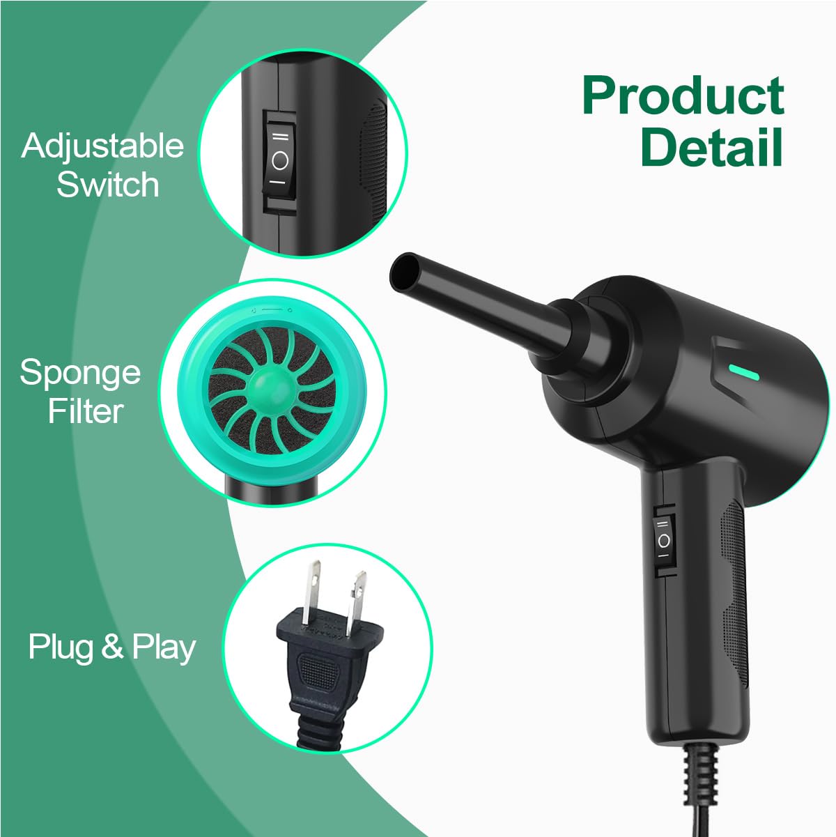 Meudeen Air Duster - Compressed Air - 5.74 oz High Power Cleaning for Computer - PC - 2 Gear Air Blower (Green)