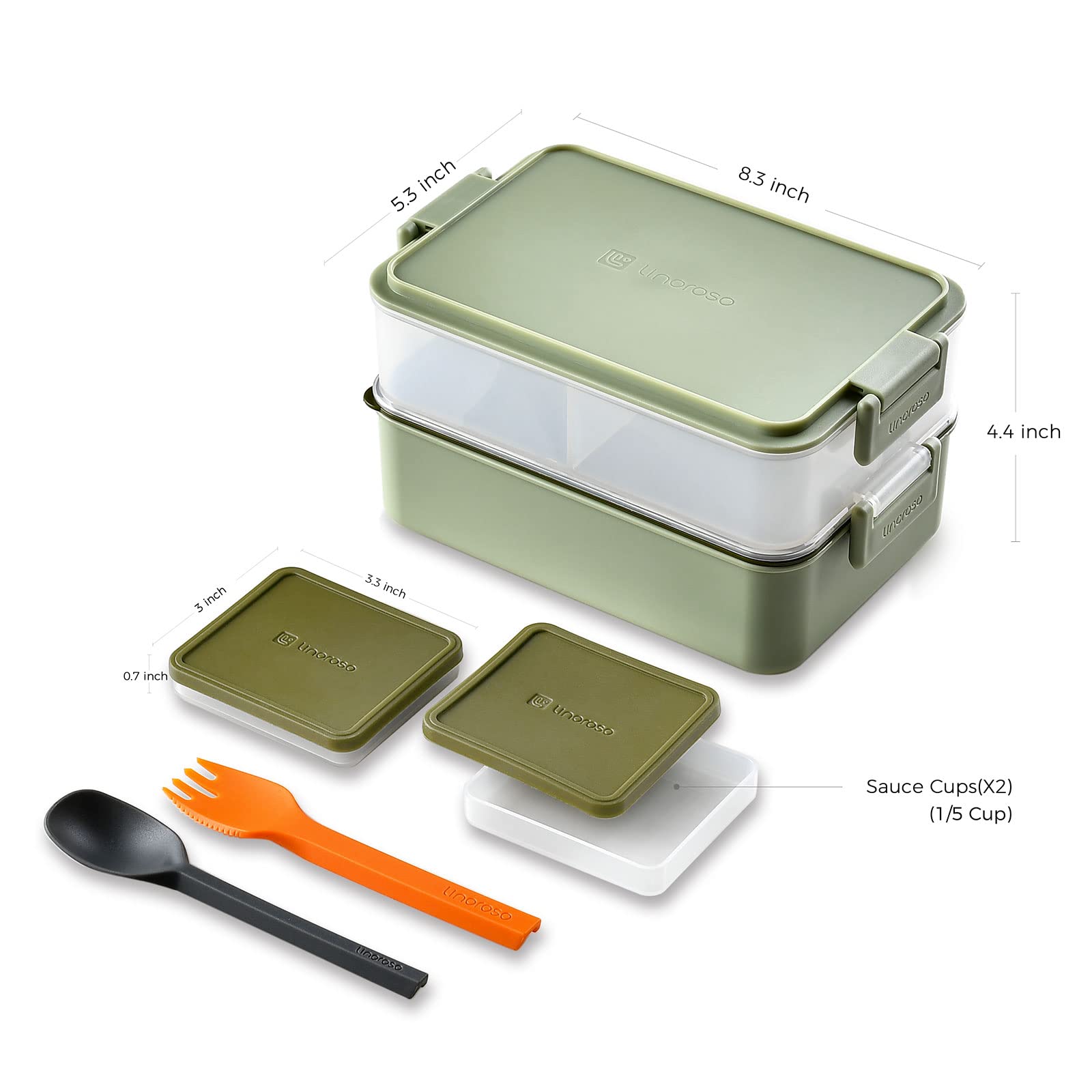 Linoroso Stackable Bento Box Adult Lunch Box | Meet All You On-the-Go Needs for Food, Salad and Snack Box, Premium Bento Lunch Box for Adults Include Utensil Set, Dressing Containers - Pale Mint