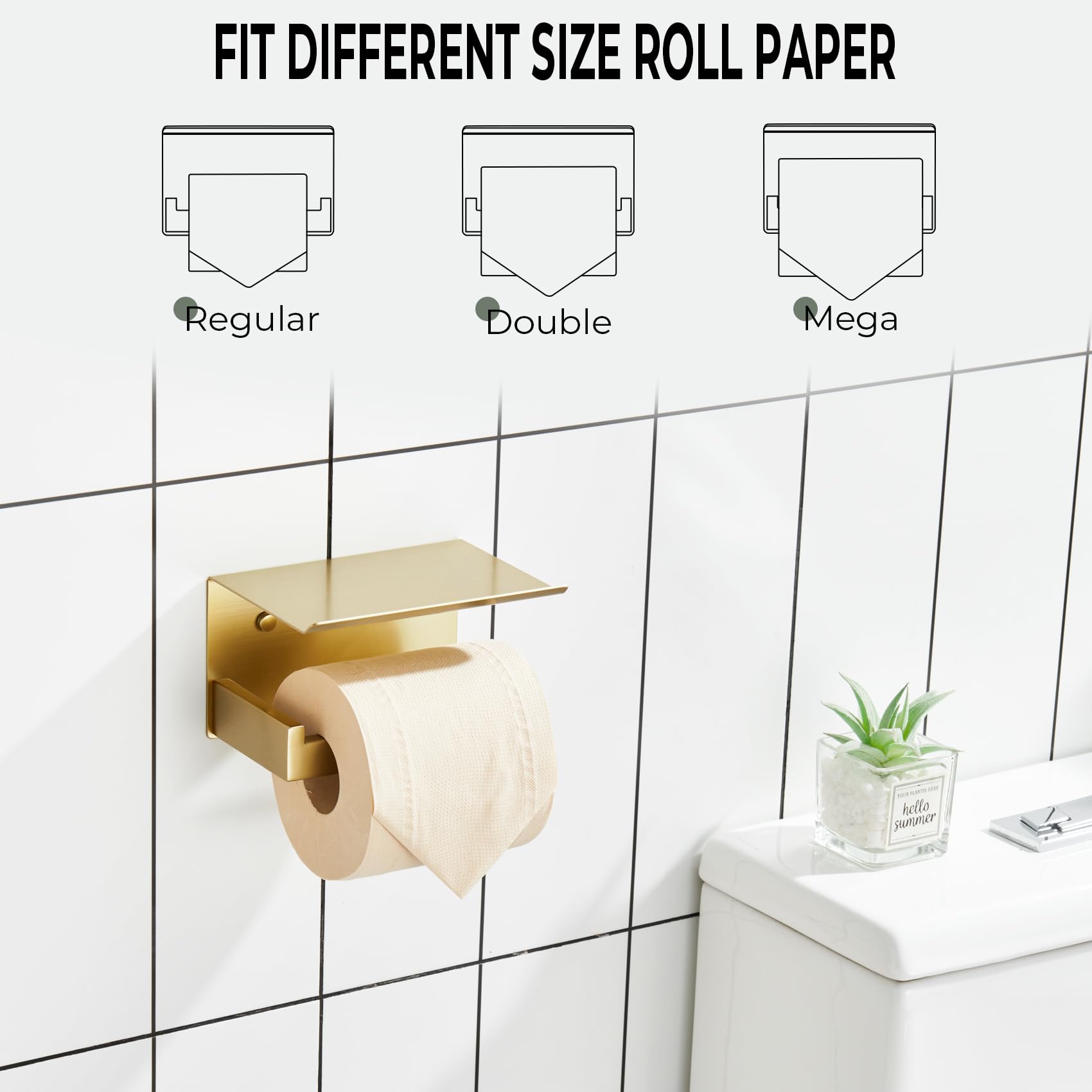 KOKOSIRI Toilet Paper Holder with Shelf Toilet Roll Holder for Bathroom Restroom T-304 Stainless Steel Wall Mounted, Gold Finish, B2010BG