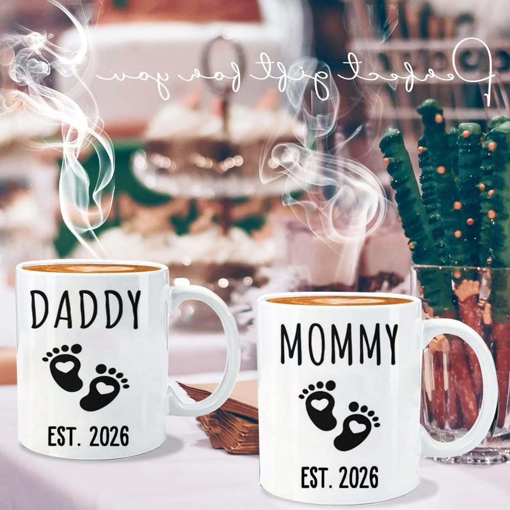 Mommy Daddy Est 2026 Coffee Mug,New Parents Gifts for Couples,First Time Mommy Daddy mugs,New Dad Gift,Mom Mug,Pregnancy Announcement Anniversary Parents to Be Gift,Baby Mother's Day Father's Day Gift