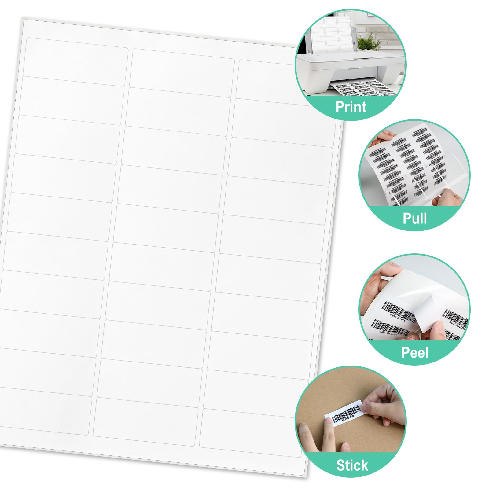L LIKED 100 Sheets 30 per Page Label Papers, 1 x 2-5/8 in Shipping Address Mailing Labels, Printable White Sticker Labels for Inkjet & Laser Printer - Matte