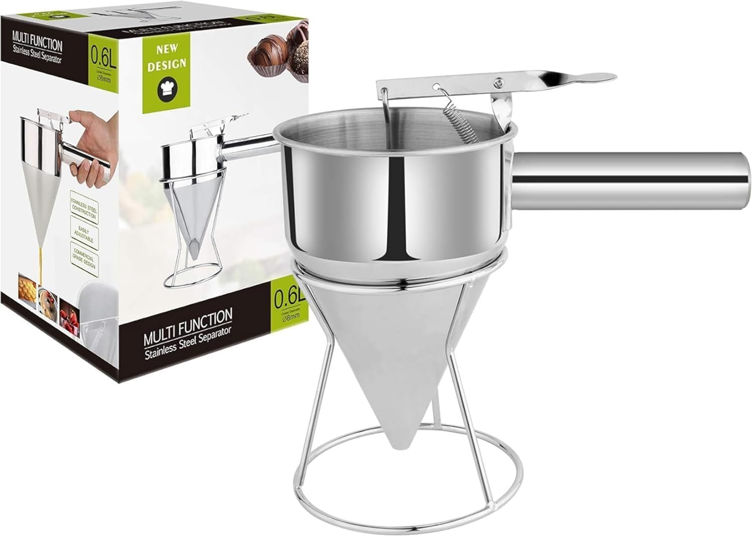 Multi-Caliber Pancake Batter Dispenser, Stainless Steel Funnel Cake Dispenser, Piston Funnel Cake Maker for Pancakes, Cupcakes,Crepes,Muffin,Waffles, Chocolate Balls (600)