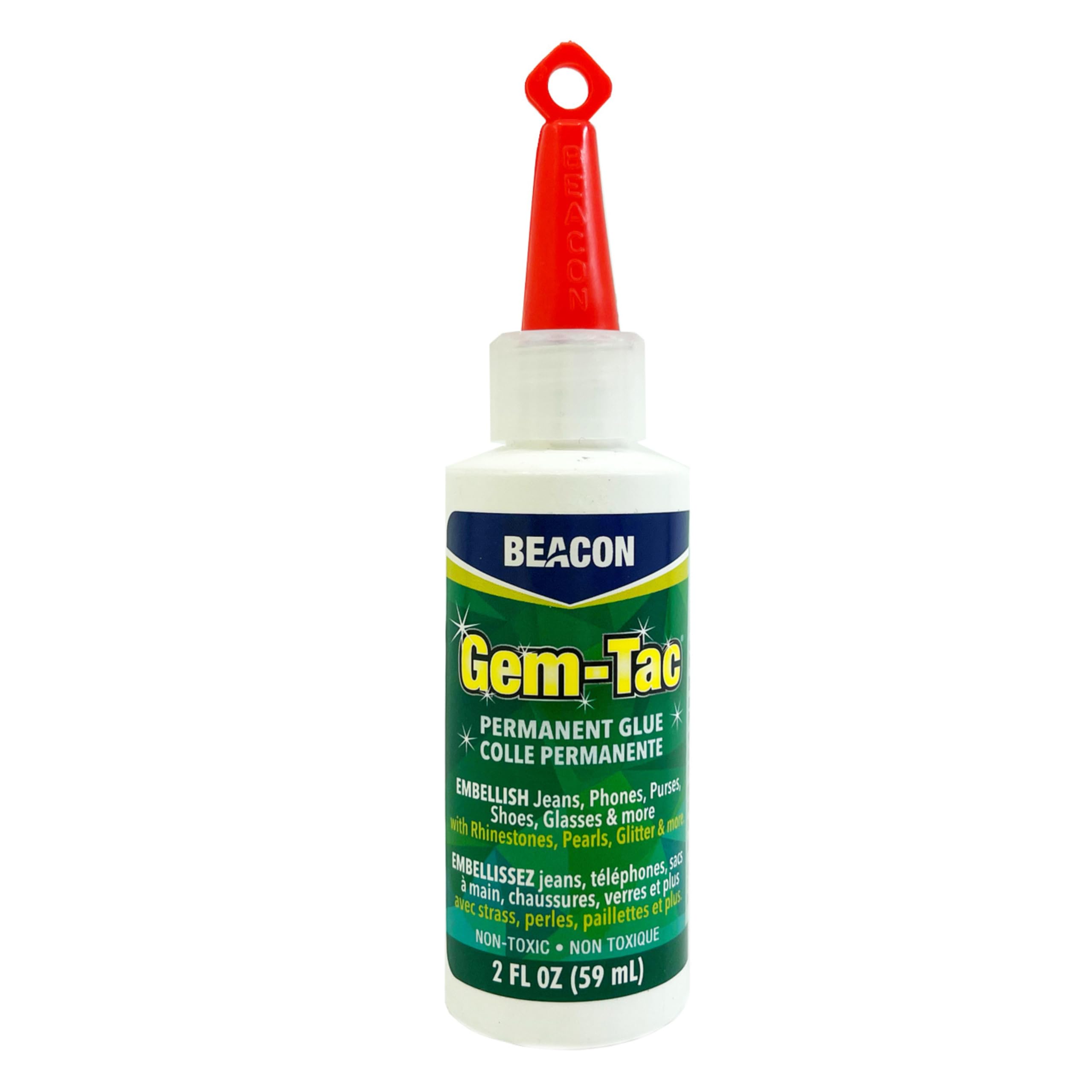 Beacon Gem-Tac Premium Quality Adhesive for Securely Bonding Rhinestones and Gems - Water-Based, UVA Resistant, 2-Ounce