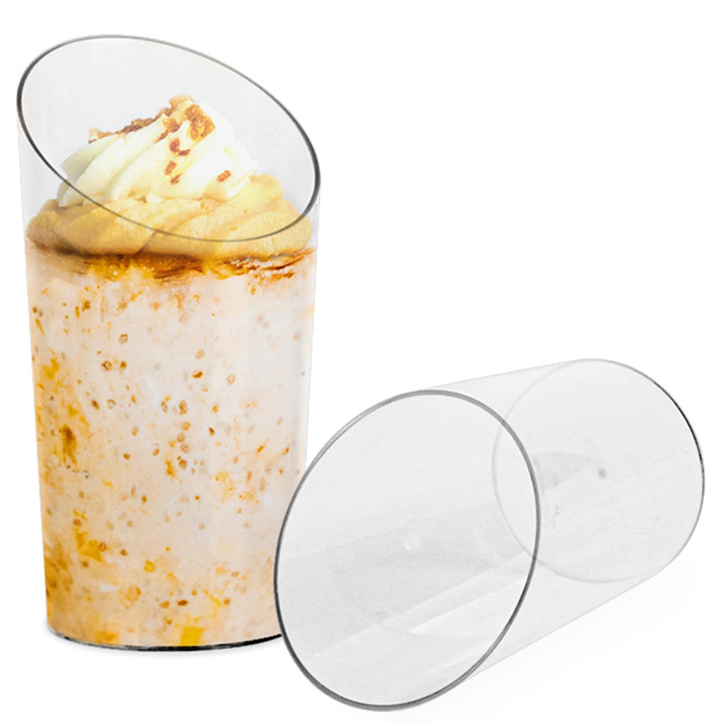 Tosnail 100 Pack 2.5 Oz/75ML Mini Plastic Dessert Appetizer Tumbler Cups with 100 Spoons, Clear Parfait Cup Slanted Pudding Container, Disposable Party Cups for Weddings, Party Event, Business - Round