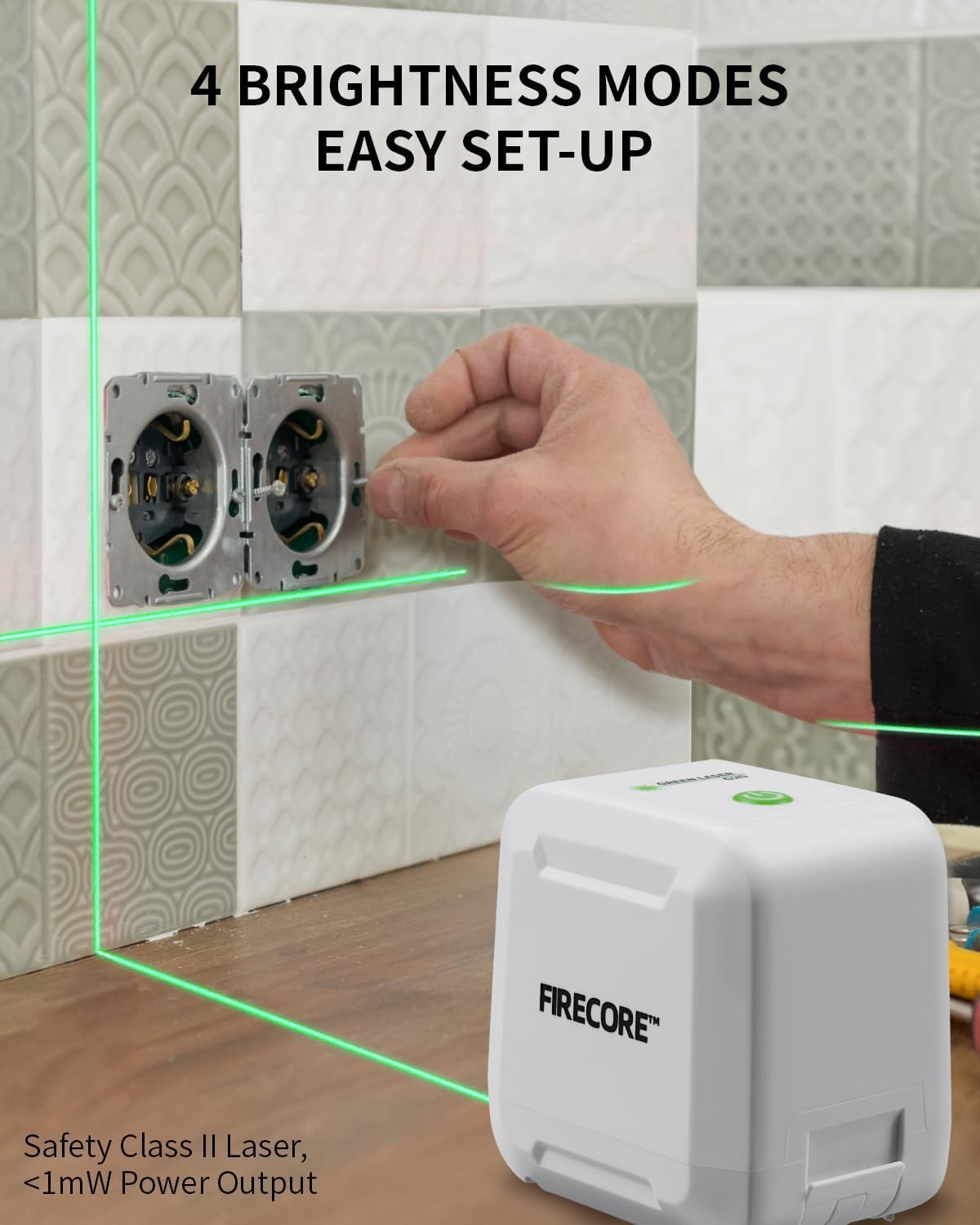 Firecore Cross Line Laser Level Self Leveling, DIY Indoor Green Beam Lazer Leveler Tool with IP54 Rating, Niveau Laser for Hanging Pictures Wall Painting Cabinet Shelves Light Installation