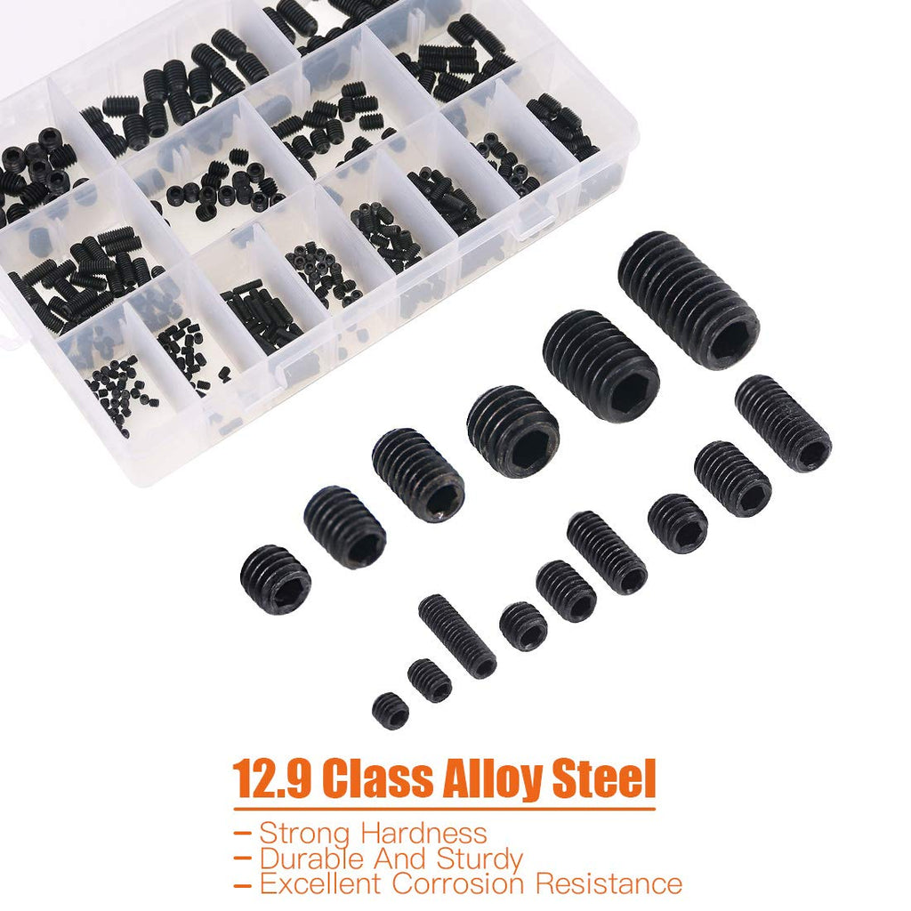 Rustark 450Pcs M3/M4/M5/M6/M8 Allen Head Socket Hex Grub Screw Set Assortment Kit with Internal Hex Drive - 12.9 Class Black Alloy Steel