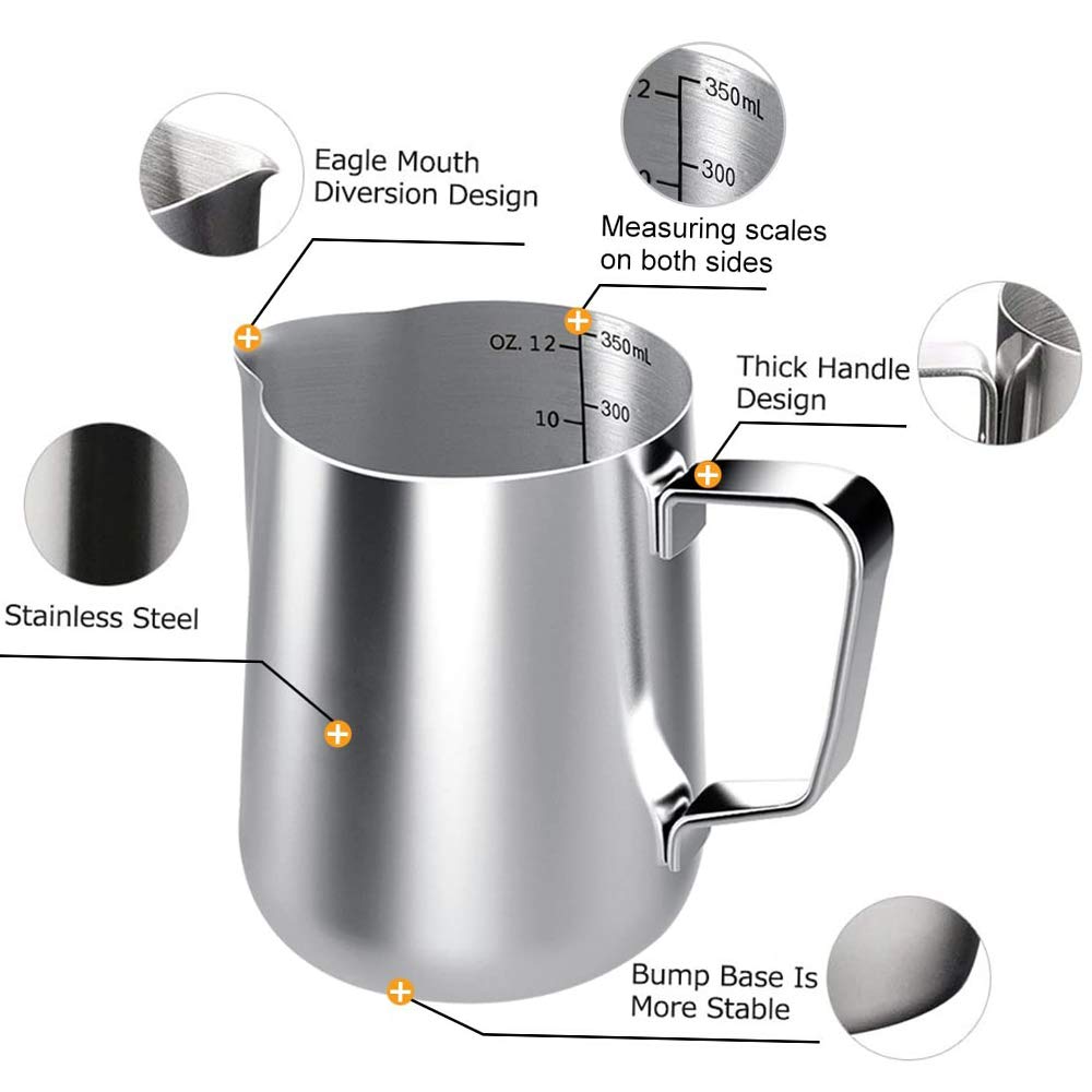 Milk Frothing Pitcher, 20 oz Milk Frother Cup Espresso Cup Stainless Steel
