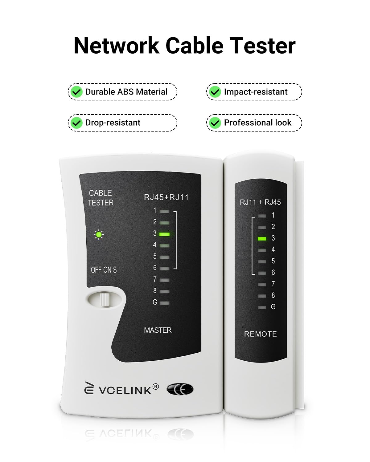VCELINK Network Cable Tester, RJ45 Ethernet Cable Tester for Cat6/Cat5/Cat7 LAN Cable & RJ11 Phone Cable