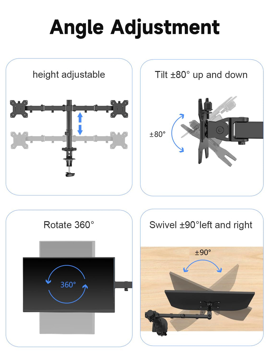 Suptek Dual LED LCD Monitor Desk Mount Heavy Duty Fully Adjustable Stand for 2 / Two Screens up to 27 inch (MD9442)