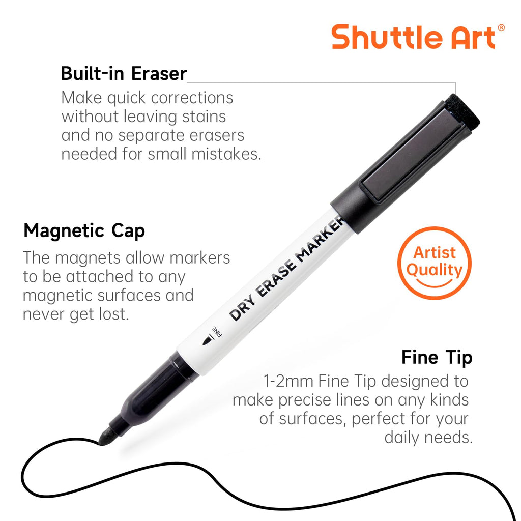 Shuttle Art Black Dry Erase Markers, 60 Pack Magnetic Whiteboard Markers with Erase,Fine Point Dry Erase Markers Perfect For Writing on Whiteboards, Dry-Erase Boards,Mirrors for School Office Home