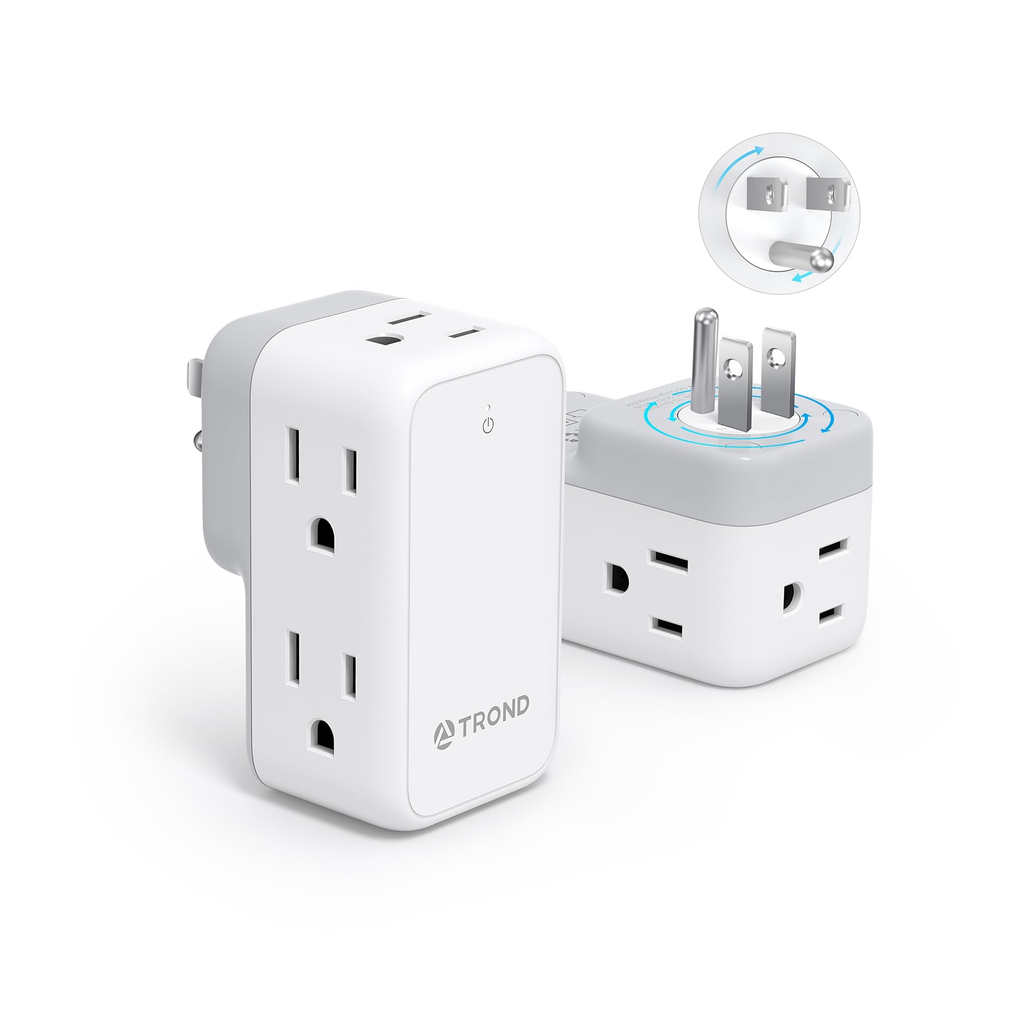 TROND 360° Rotating Multi Plug Outlet Extender, 2 Pack Small Wall Splitter 6 Electrical Charging Ports, Cruise Ship Travel Essentials, No Surge Protector Swivel Flat Power Expander for Home Office