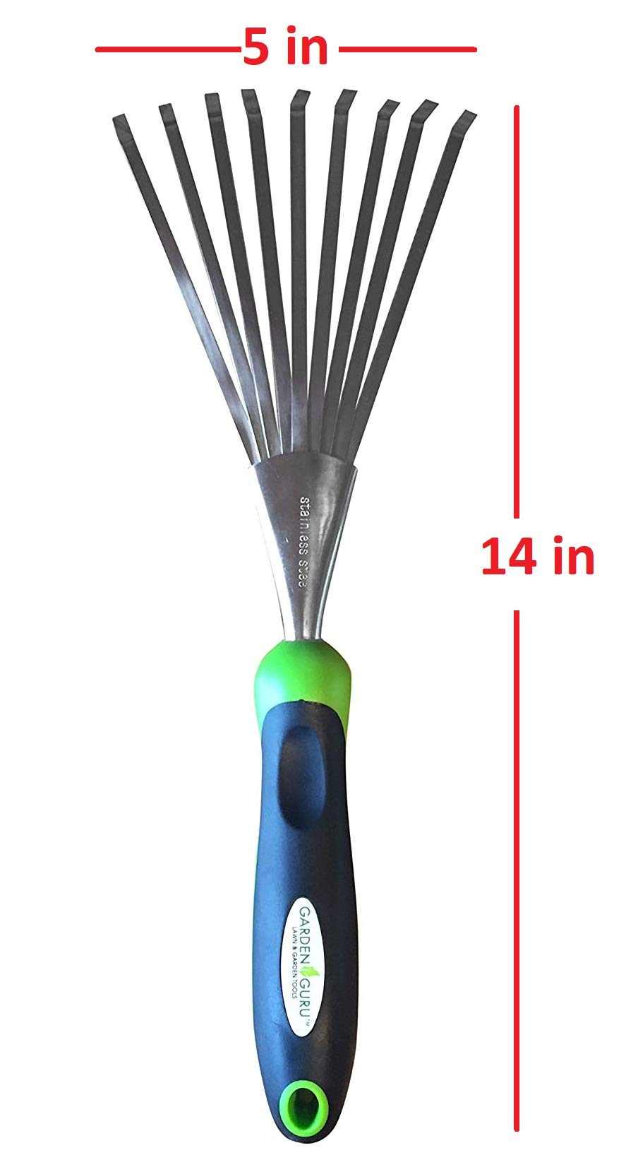 Garden GURU Stainless Steel Hand Rake Soil Tiller with Ergonomic Handle, Great for Gardening, Cultivating, Loosening Soil & Spreading Mulch