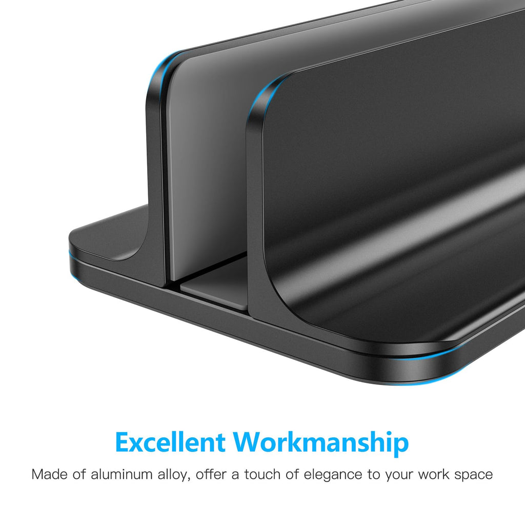 Vertical Laptop Stand Holder, OMOTON Desktop Aluminum Laptop Stand with Adjustable Dock Size, Compatible with MacBook, Surface, Chromebook and Gaming Laptops (Up to 17.3 inches), Black