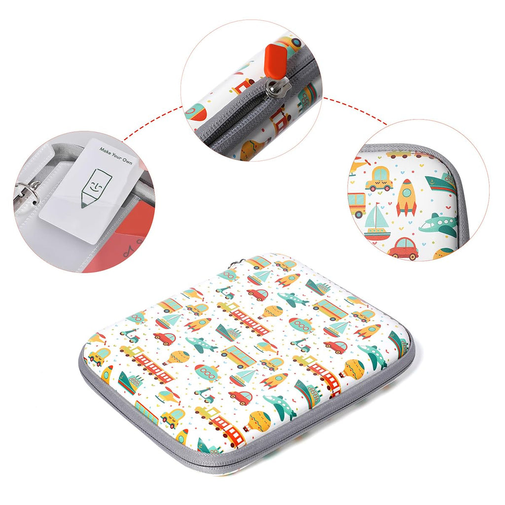 Case Holder for Yoto Cards, Portable 80 Pockets Storage Folder with Zipper Mini Audiobook Cards Sleeves Organizer Jolly Vehicles