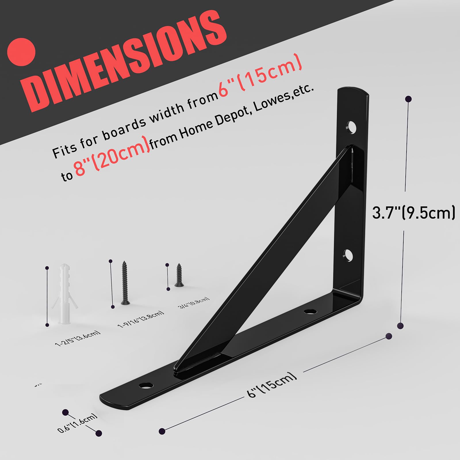 Cudebo 12 Pack 6 Inch Shelf Brackets Wall Mounted, Triangle Bracket Metal Shelving Brackets Support for Kitchen Bookshelf Home Decoration, Mounting Hardware Included, Black