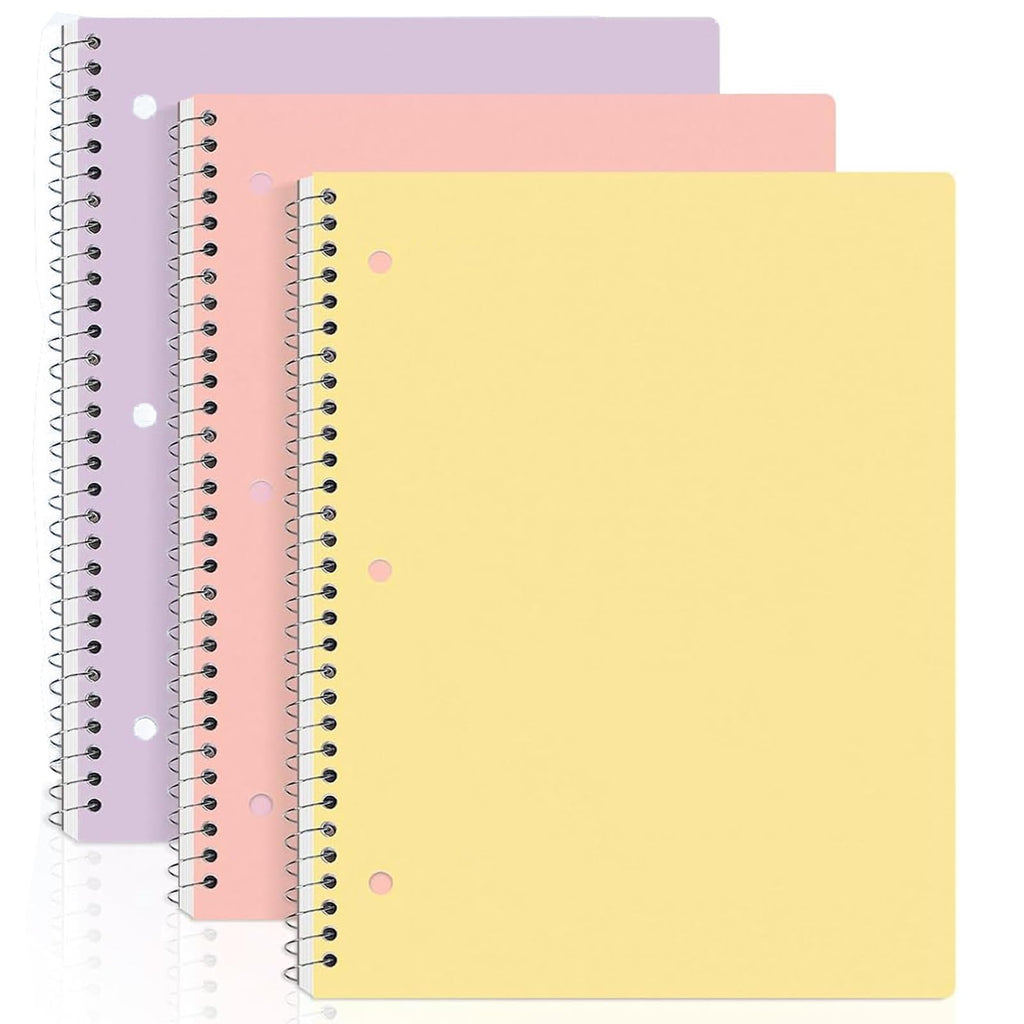 Aesthetic Spiral Notebook 3 Pack - 1-Subject College Ruled Paper, 8" x 10-1/2", 70 Sheets per Notebook, Hardcover 3 Hole Pastel Colors, Easy Tear Line Spiral Notebooks for Office School Home-Macaron