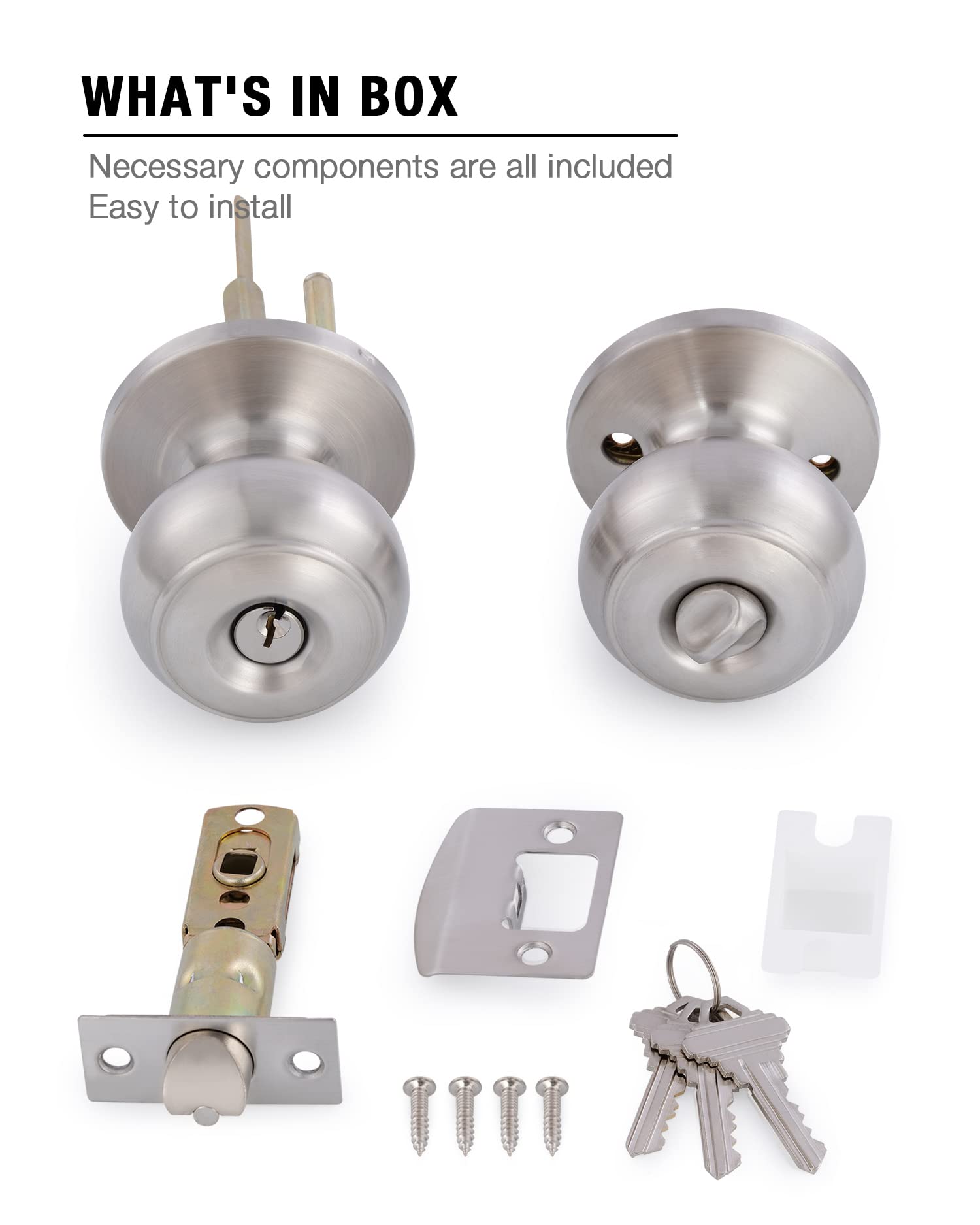 Door Knobs Interior Keyed Difference Entry Front Bedroom Doorknobs with Lock Flat Ball Handle Lock Sets in Satin Nickel