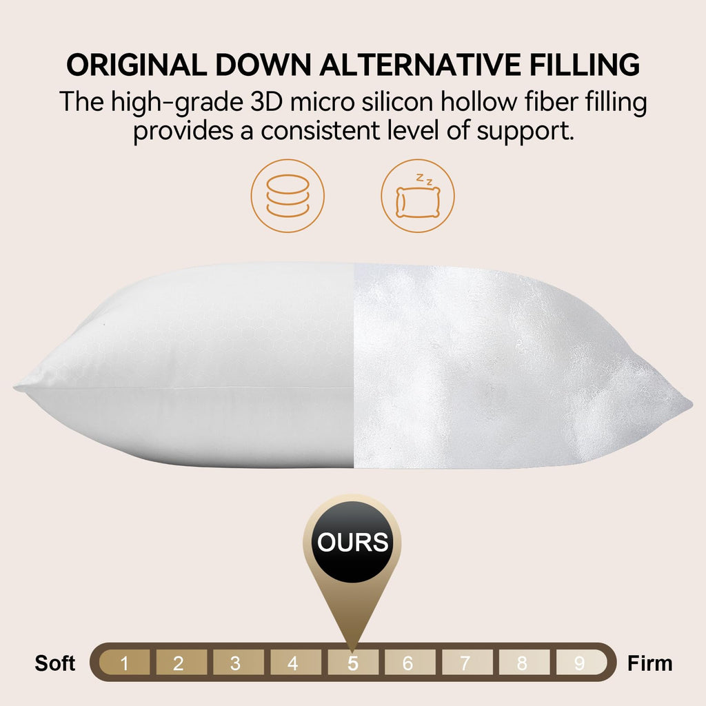 LAVANCE Pillows Queen Size Set of 2, Honeycomb Embossed Fabric Down Alternative Filling Bed Pillows for Sleeping, Luxury Fluffy Hotel Quality for Side, Back, and Stomach Sleepers, 20"x30"