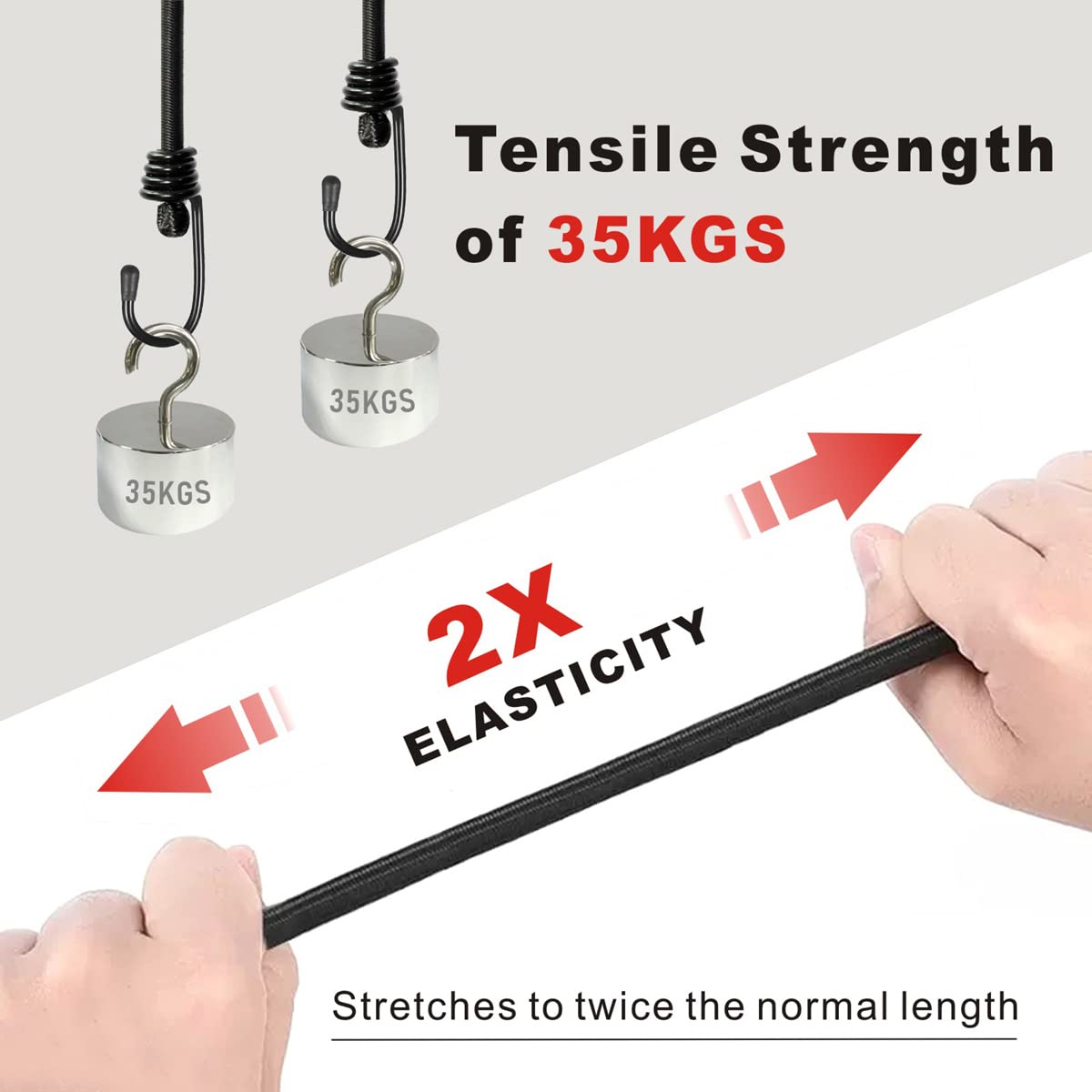 Bungee Cords with Hooks, Heavy Duty Outdoor Elastic Bungee Straps，No Odour Industrial Grade Bungee Rope for Securing Tarps, Luggage, Tents, Bikes or Garden Tidying 48inch 4Pcs (Black)