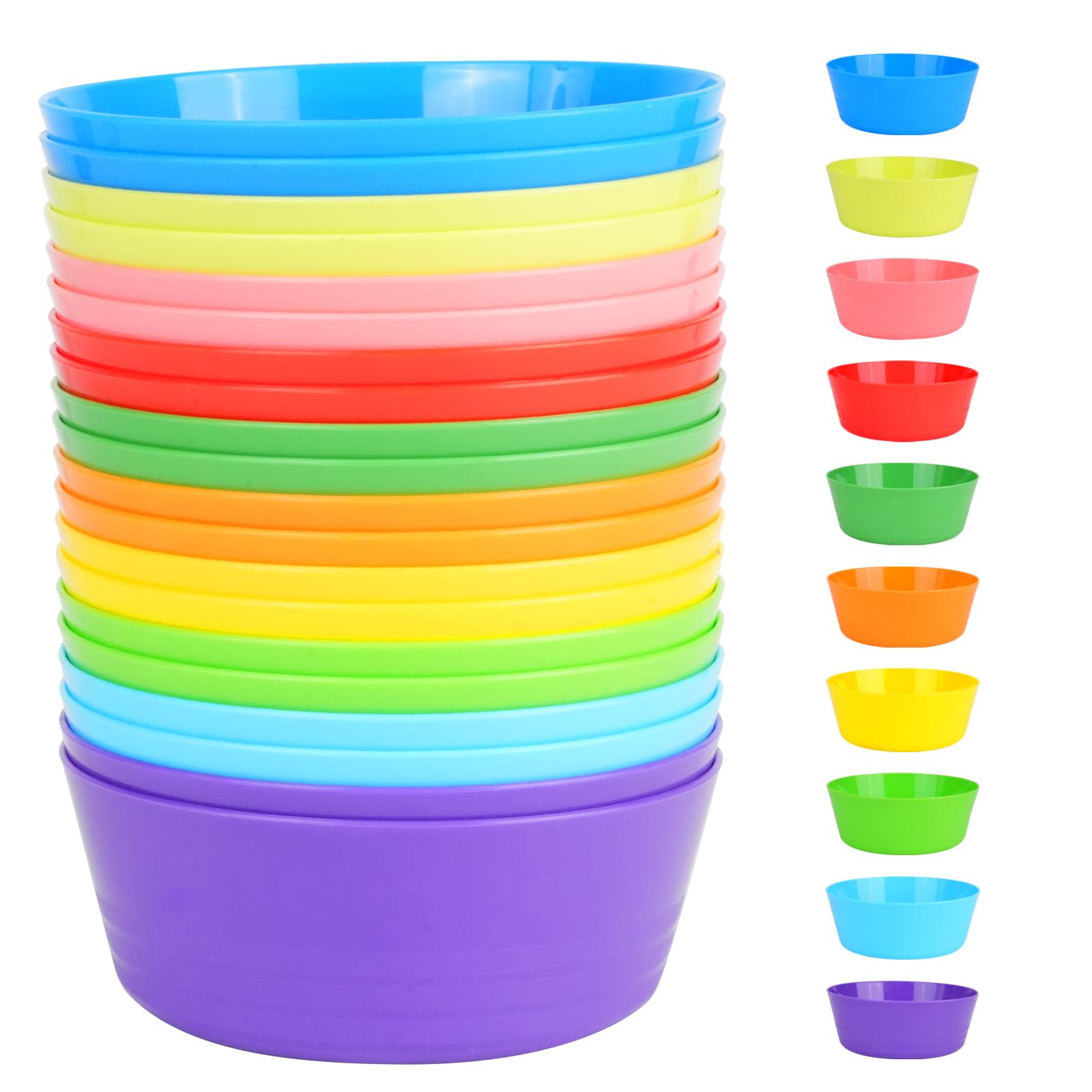 RUITENG 20Pcs Reusable Plastic Bowls, 300ML/10oz Multi Coloured Plastic Serving Bowls, Unbreakable Plastic Bowls, Small Bowls for Snack Salad Fruit Breakfast Cereal Soup(10 Colors)
