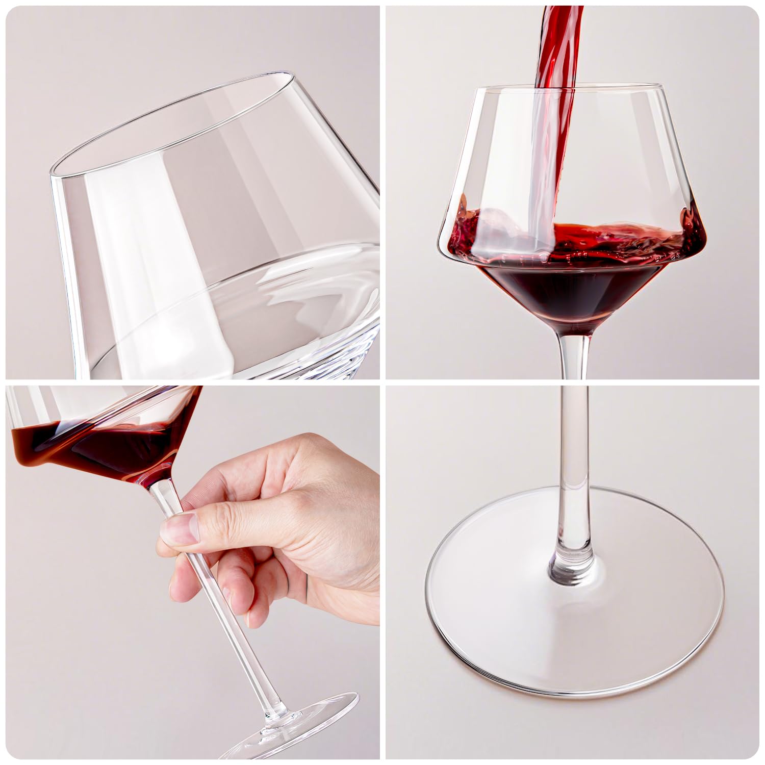 Swanfort Red Wine Glasses Set of 4，Hand Blown Crystal Wine Glasses with Stem, Unique Design Long Stem Wine Glass with Box for All Purpose 14.5 OZ