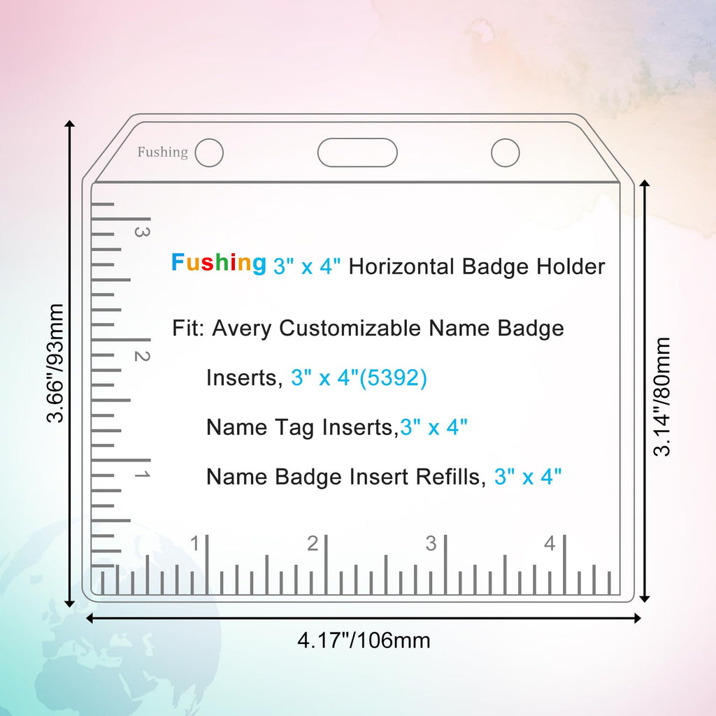Fushing 3x4 Clear PVC Name Badge Holders - No Zipper Horizontal Tag Holders for 3 x 4 Inch Badge Inserts (100)