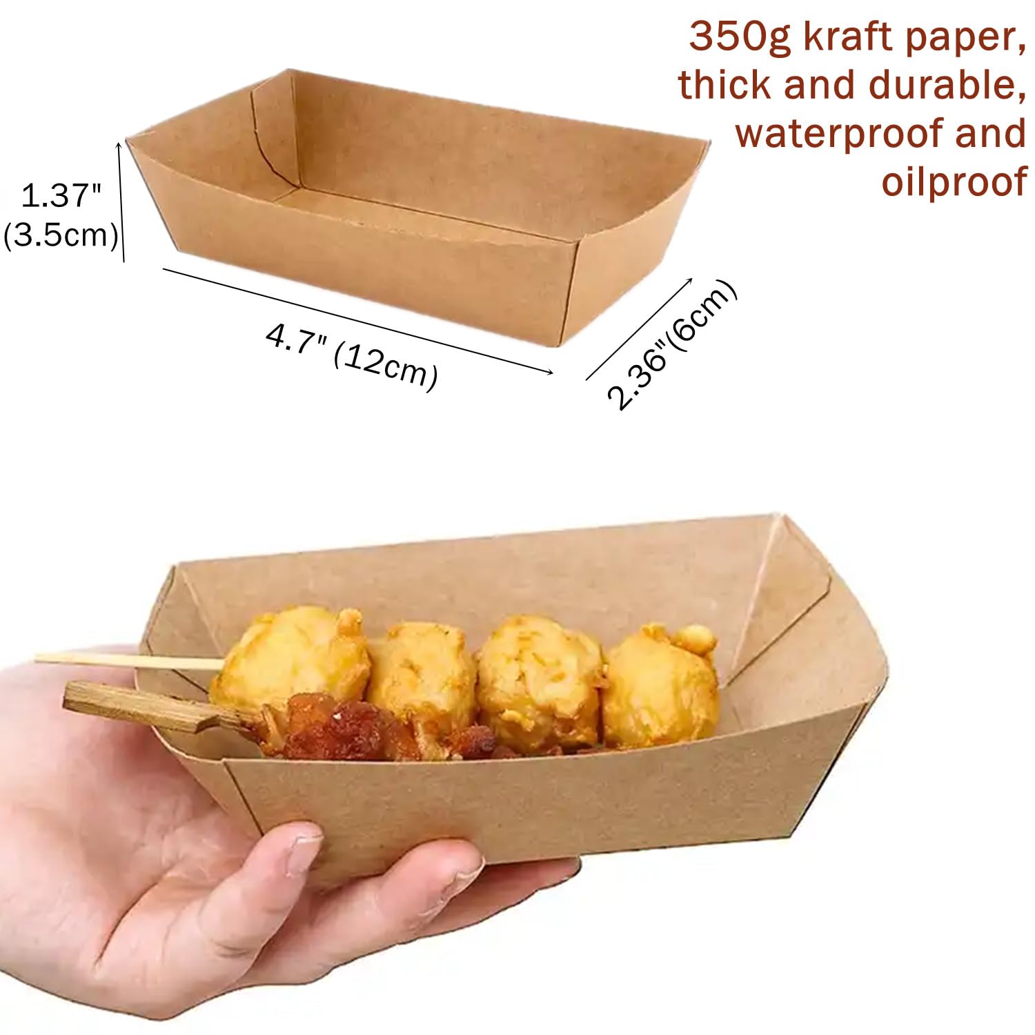 Paper Food Boats, 100 PCS Disposable Brown Kraft Snack Trays, Salad Dressing Plates, Greaseproof Souffle Cups French Fries Taco Holder Party Serving Bowls for Birthday Wedding Picnic BBQ Parties
