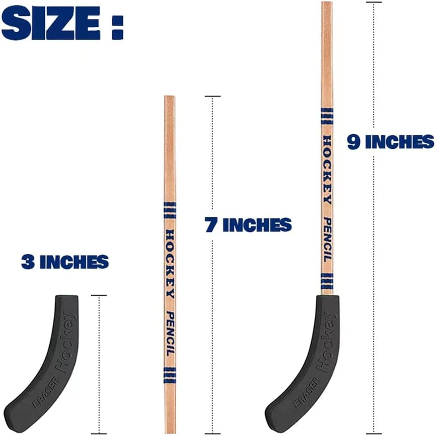 Mtxorvix 12 Pcs Hockey Pencils and Erasers - 9 Inch Stick Sports Theme Party Supplies, Fun Cool Pencils for Fans