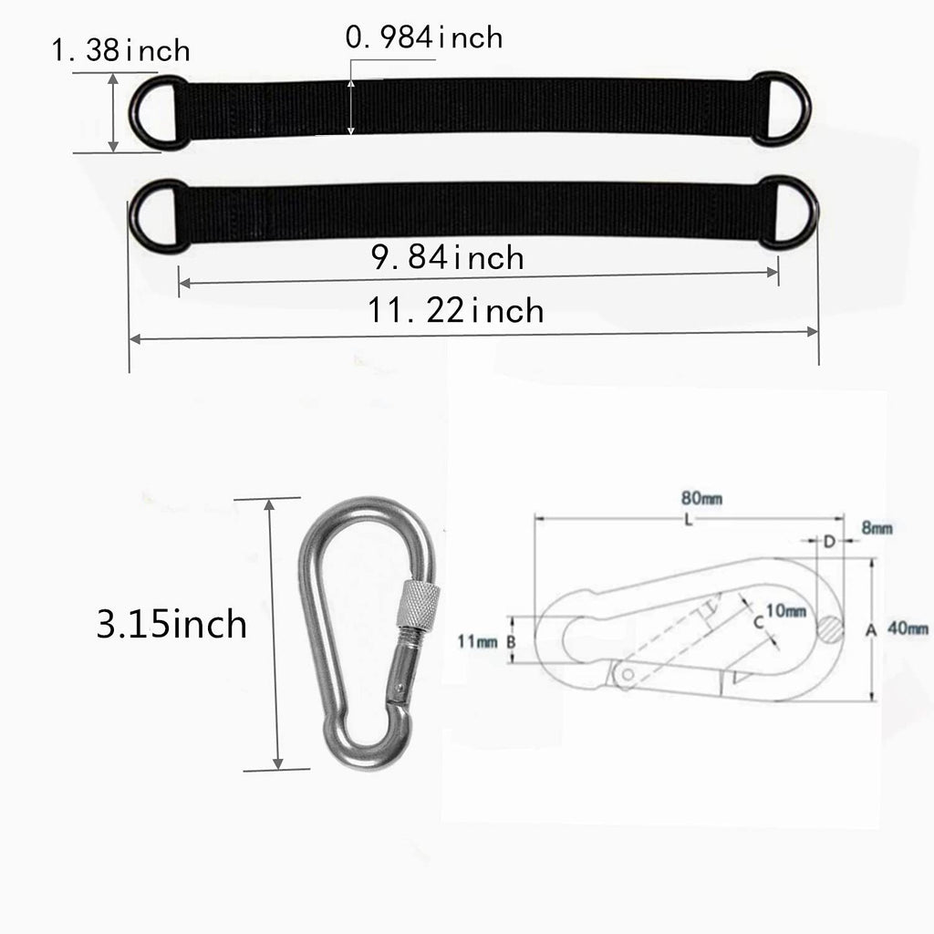 Short Straps Tree Swing Strap Hanging Kit,Hammock Straps 2 Pcs 9.84inches with Heavy Duty Safety Lock Carabiner Hooks for Swing Hammocks Yoga Seat Sandbags Gym Equipment Pulley System