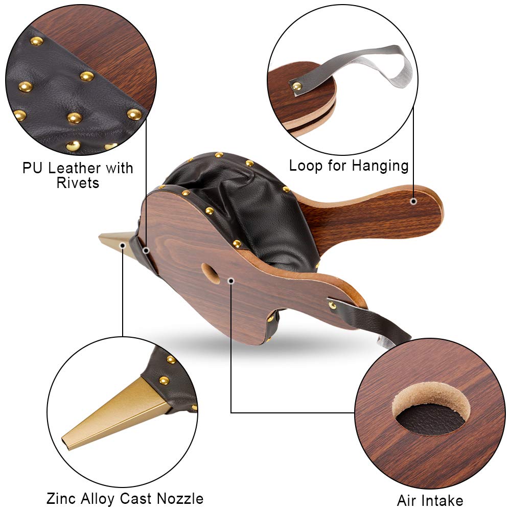 Fireplace Bellows 17"x7.5" Large Wood Air Blower Cast Nozzle for Outdoor Camping BBQ Grill Chimney Hand Bellow Pump Pit Barbeque Fire Tools Accessories with Hanging Strap (Brown, 17"x7.5")