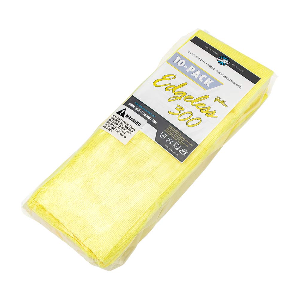 The Rag Company - Edgeless 300 - Microfiber Detailing Towels, Perfect for Removing Polishes, Sealants, and Glaze; Great for Interior Cleaning and Dirty Jobs; 300GSM, 16in x 16in, Yellow (10-Pack)