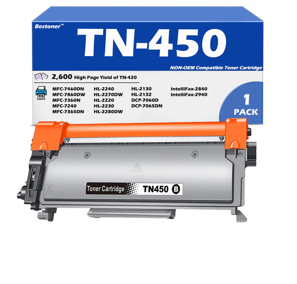 TN450 Toner Cartridge Compatible Replacement for TN-450 TN-420 HL-2220 HL-2230 HL-2240 HL-2240D HL2270DW HL-2280DW DCP-7060D DCP-7065DN MFC-7360N MFC-7460DN MFC-7860DW (1 PK)