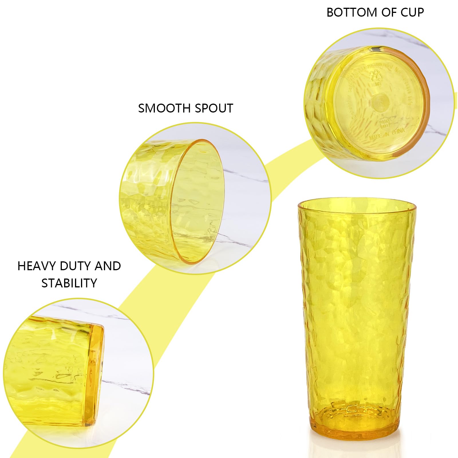 Yalin 24-Ounce Plastic Tumbler Acrylic Drinking Glasses, Reusable Plastic Cups, Stackable, BPA-Free, Shatter Proof, Dishwasher Safe, Set of 8 (Yellow)