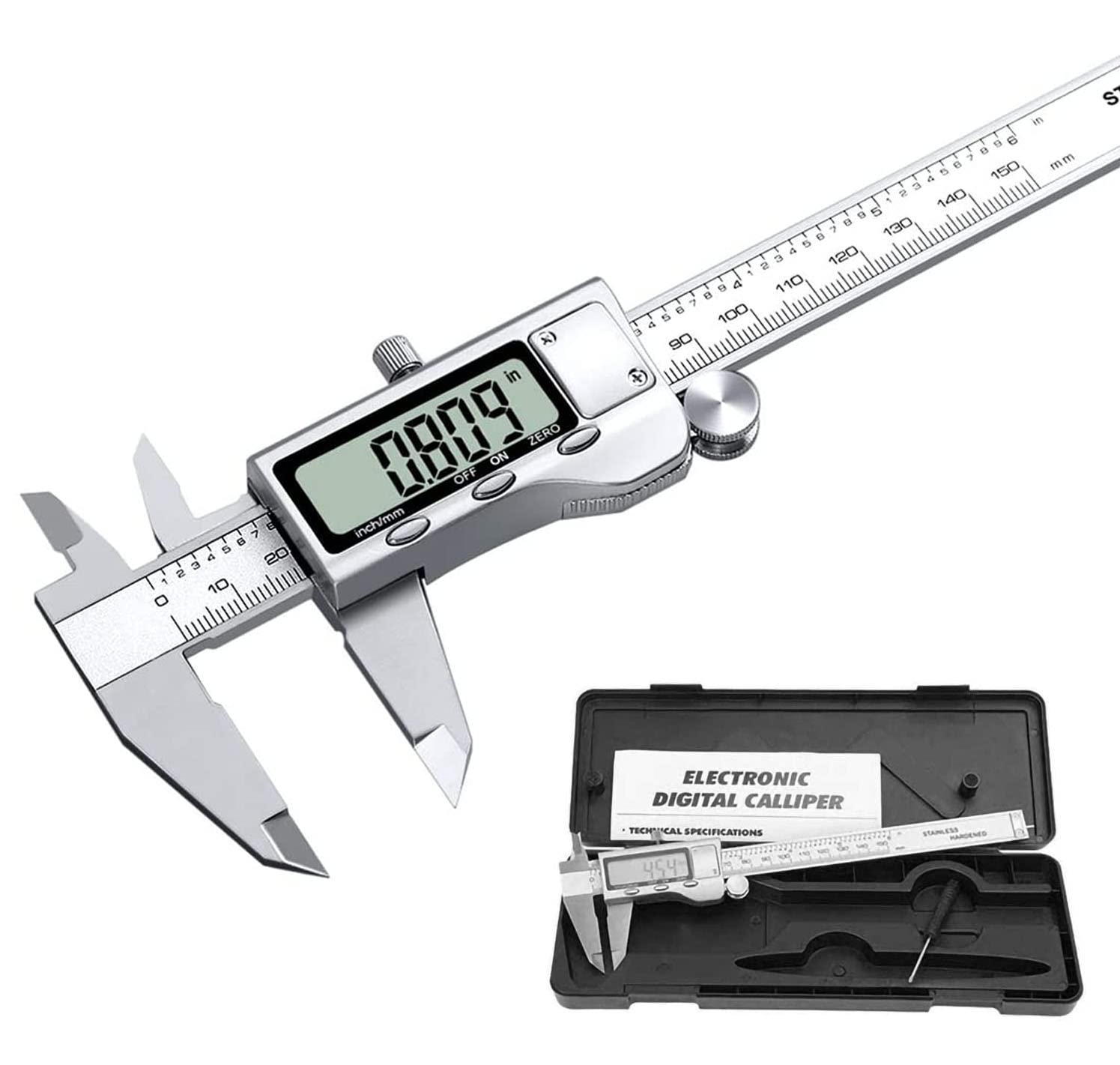 CAROSE Digital Caliper, 6 Inch/150mm Stainless Steel Vernier Caliper with IP54 Large LCD Screen and Inch/Millimeter Conversion
