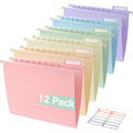 SortRax Plastic Hanging File Folders, Letter Size, 12 Pack Pastel Hanging Folders, with Insertable 1/5-Cut Tabs for Filing Cabinets