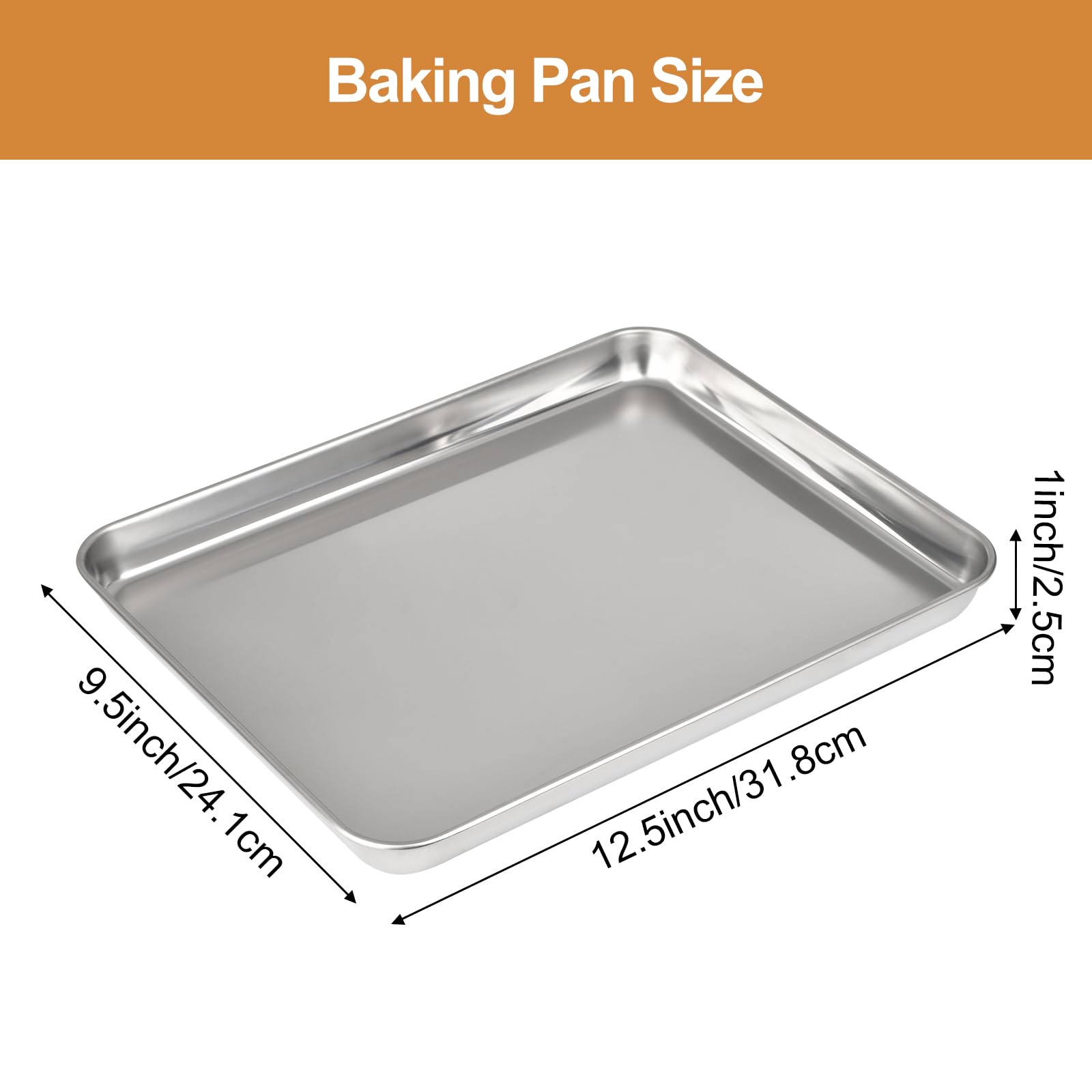 2 Pack Baking Sheet,Heavy Duty Stainless Steel Baking Pans Tray,Size 12.5 × 9.5 × 1 Inch,Cookie Sheet for Baking,Mirror Finish & Non Toxic & Easy Clean & Dishwasher Safe