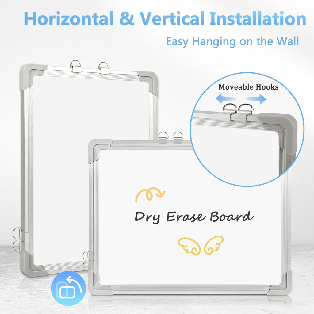 AMUSIGHT Magnetic White Board, Dry Erase Board for Wall, Double-Sided 16" x 12" Small Hanging Cubicle Whiteboard, Portable for Planning, Kitchen, Memo, School, Home, Office