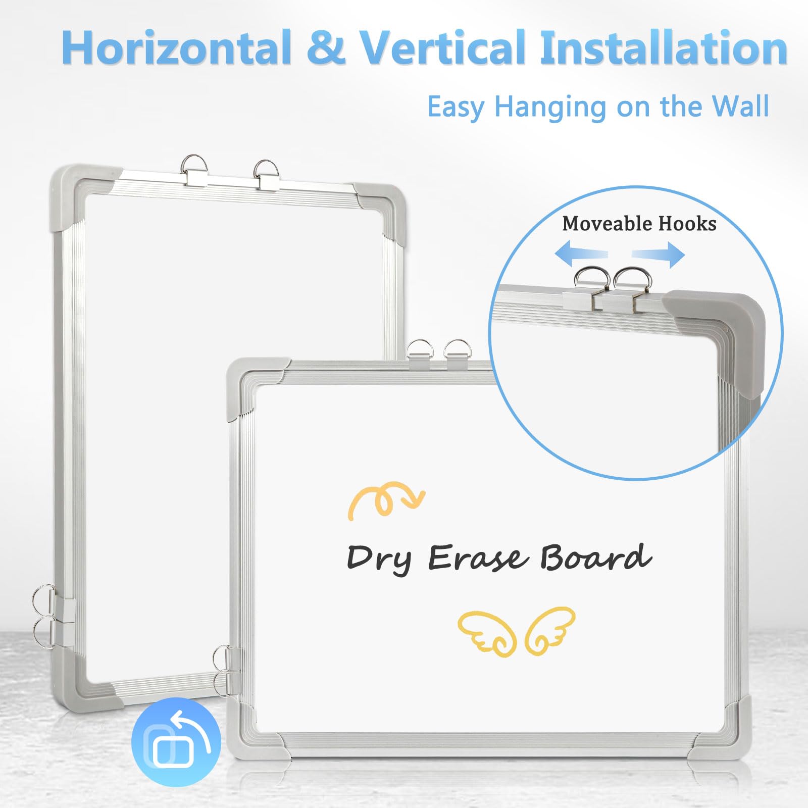 AMUSIGHT Magnetic White Board, Dry Erase Board for Wall, Double-Sided 16" x 12" Small Hanging Cubicle Whiteboard, Portable for Planning, Kitchen, Memo, School, Home, Office