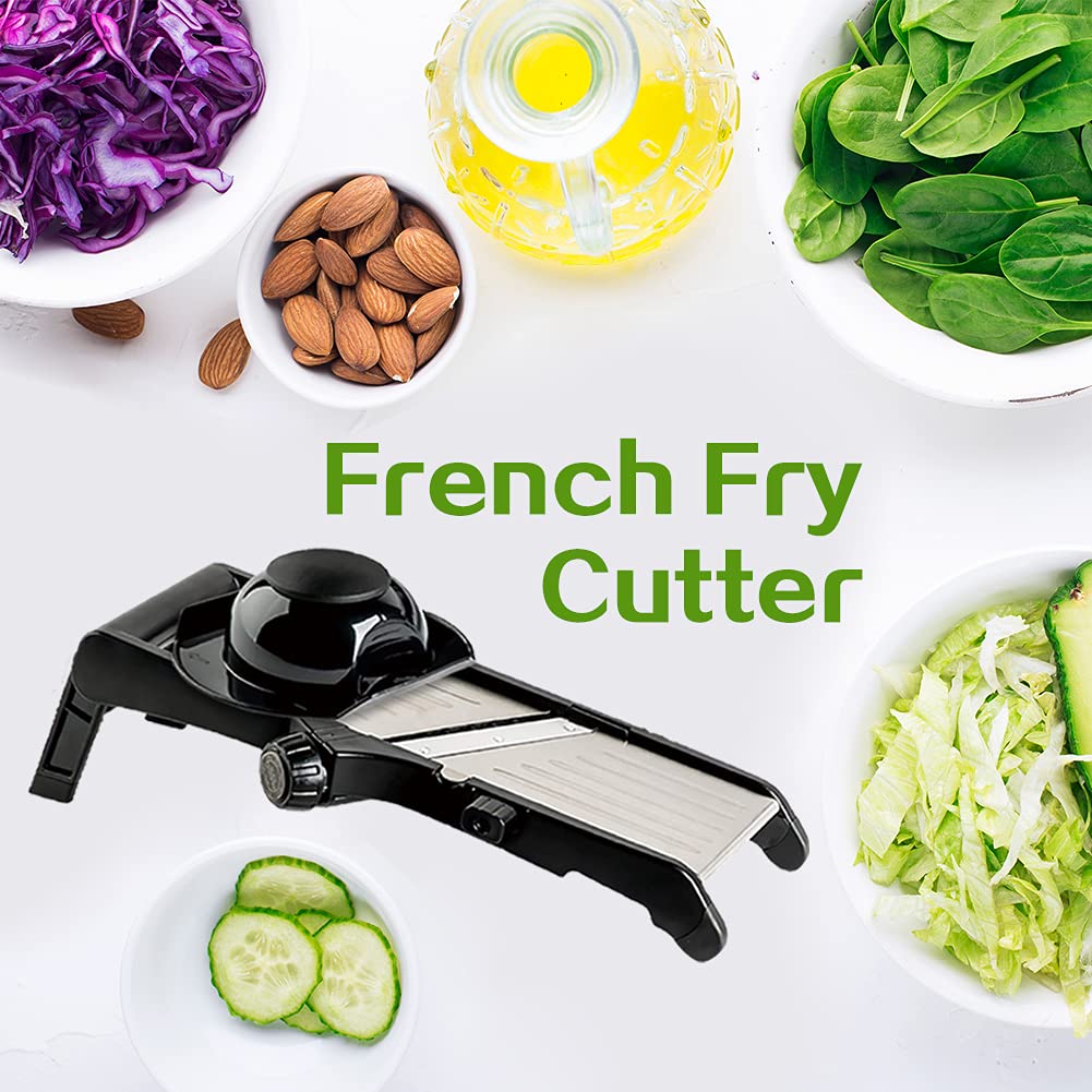 Mandoline Slicer for Food and Vegetables -VEKAYA Adjustable Kitchen Vegetable Slicer for Potato and Onion| French Fry Slicer, Vegetable Chopper with Hand Protectors and Gloves (Black)