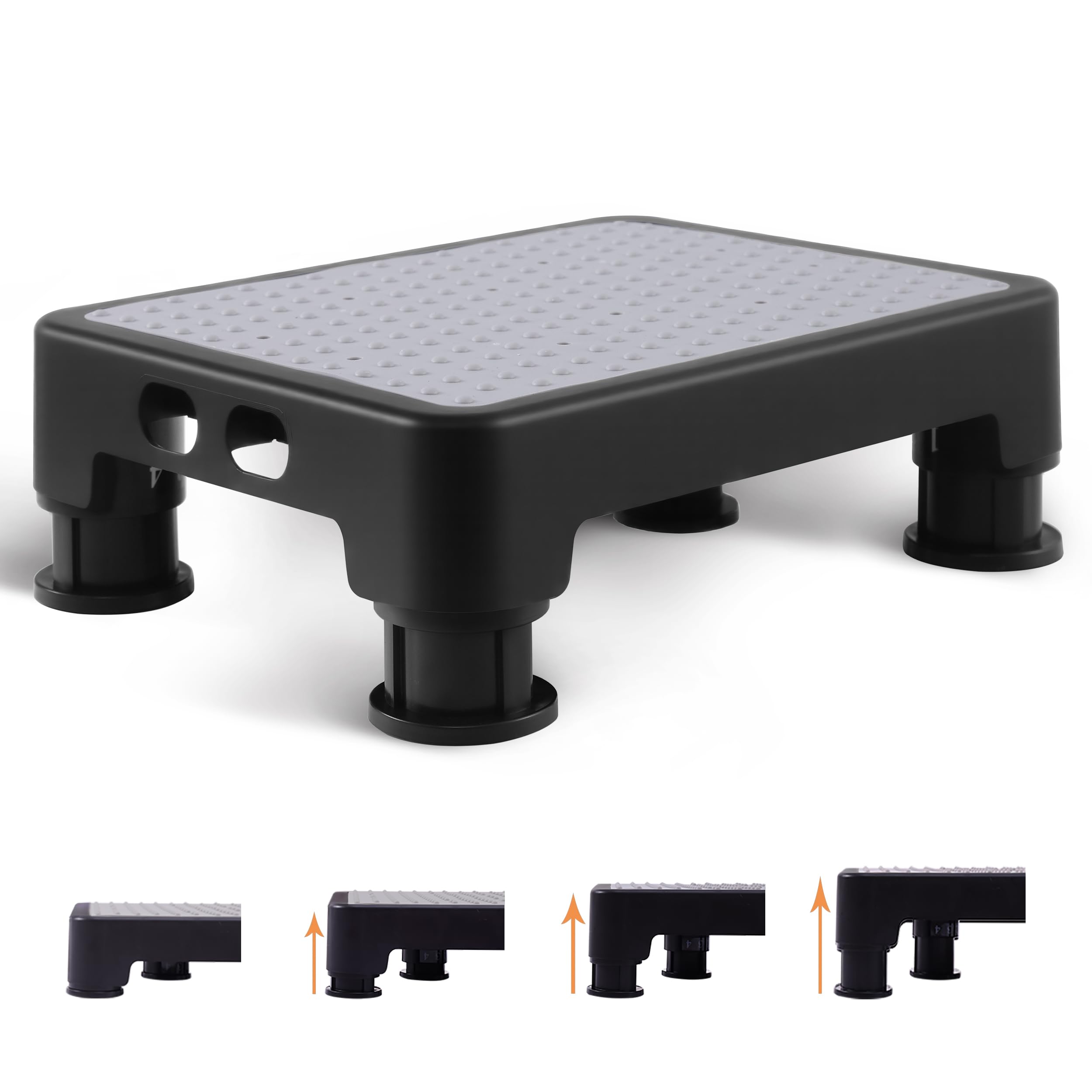 CHIKILLA Adjustable Step Stool & Foot Stool (3.4" - 5"), Non-Slip Portable Half Step Platform for Seniors, Kids and Pregnant Women, Heavy Duty 650lbs Stair Assist for Car, Bed & Bath (Black-Gray)