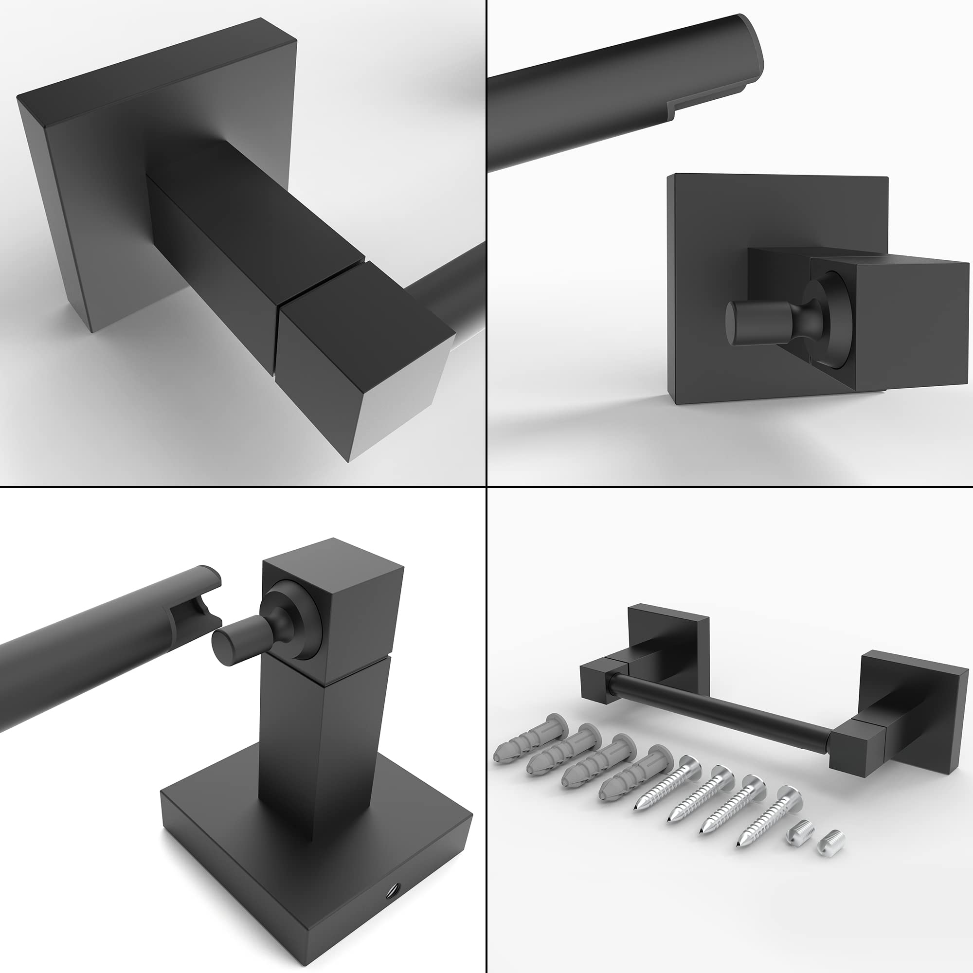Ruacq Toilet Paper Holder Matte Black Double Post Pivoting Square Tissue Holders Roll Holder Hangers Toilet Paper Stand Stainless Steel and Zinc Alloy Modern Wall Mounted