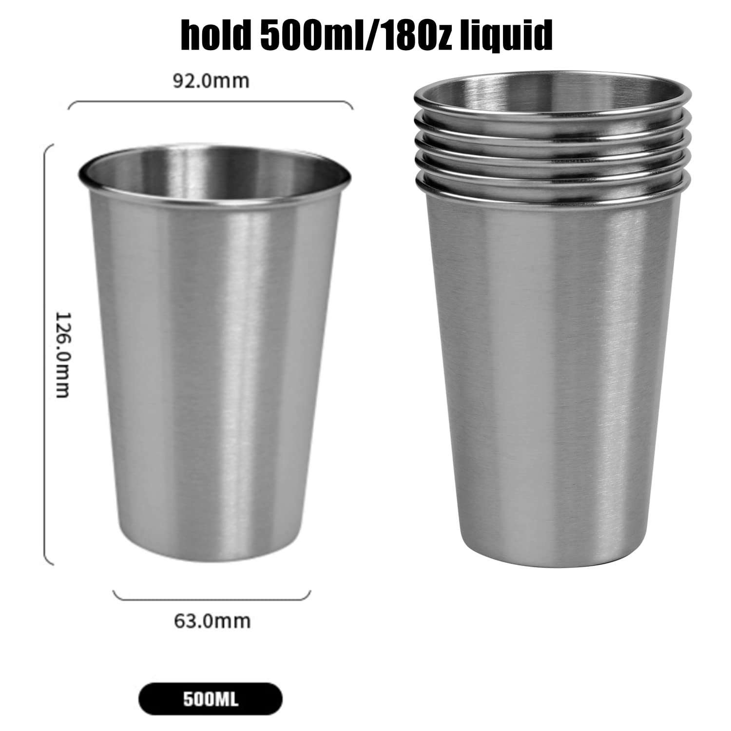 CAMBUY Stainless Steel Cups 18 oz Unbreakable and Reusable Drinking Cups Eco-Friendly Healthy Tumbler Set for Milk Juice and Water Dishwasher Safe (5 Pcs)