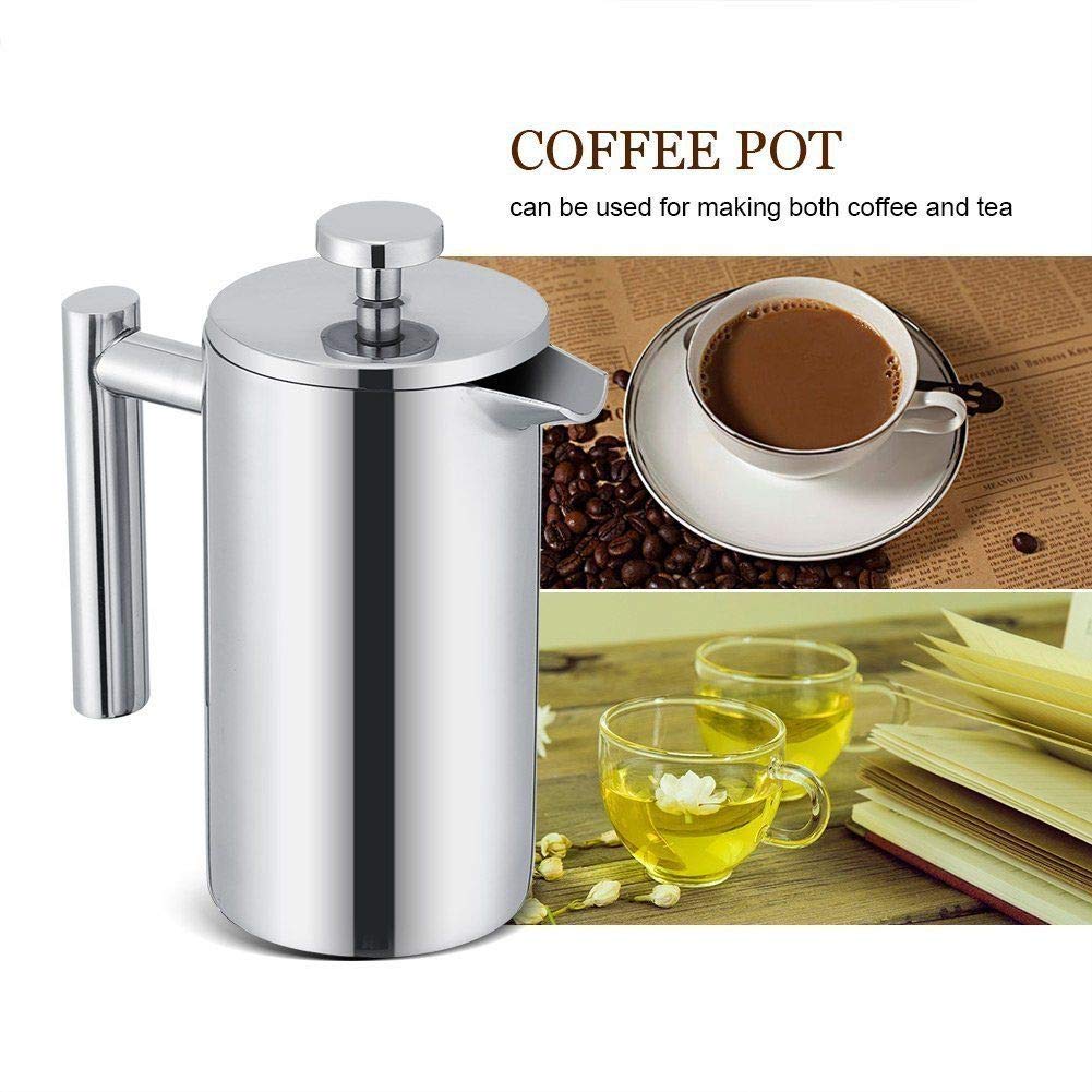 Meelio Large French Press Coffee Maker 1500ml/50oz Double-Wall Insulated Stainless Steel Coffee Press, 3 Level Filtration System, French Press for Home, Camping and Office, Silver (8-10 cups)