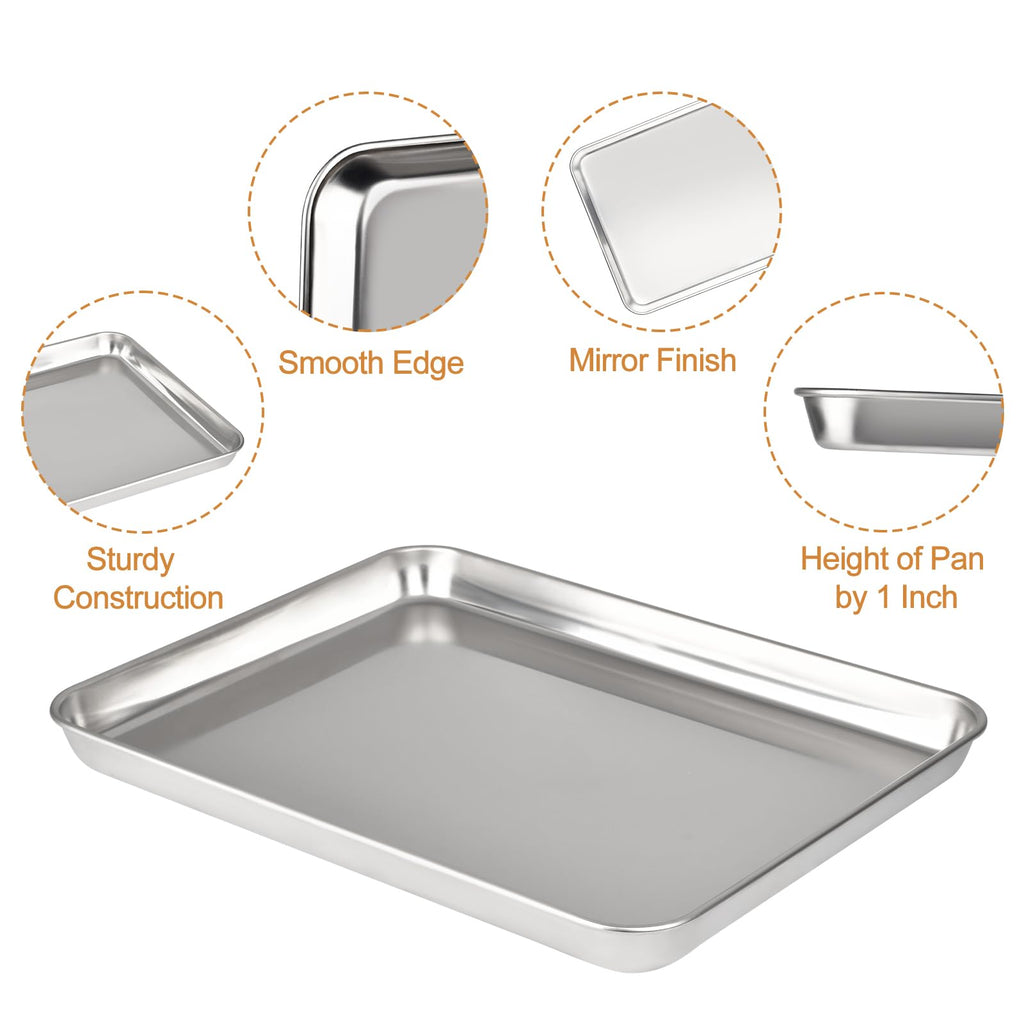 2 Pack Baking Sheet,Heavy Duty Stainless Steel Baking Pans Tray,Size 12.5 × 9.5 × 1 Inch,Cookie Sheet for Baking,Mirror Finish & Non Toxic & Easy Clean & Dishwasher Safe